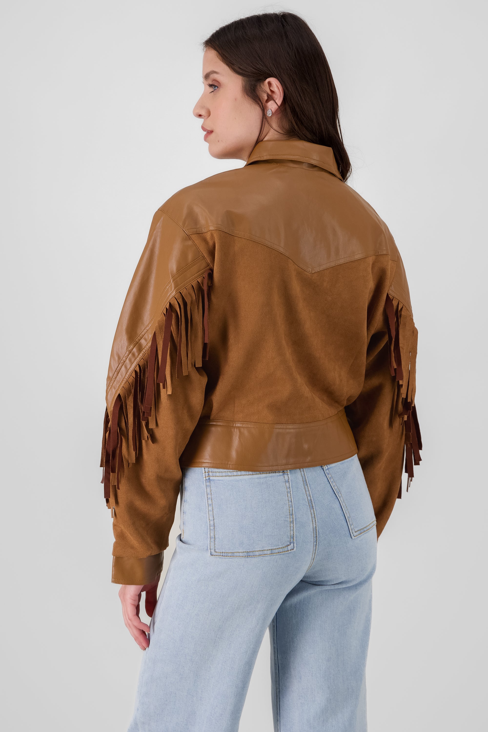 Suede Faux Leather Fringed Jacket CAMEL