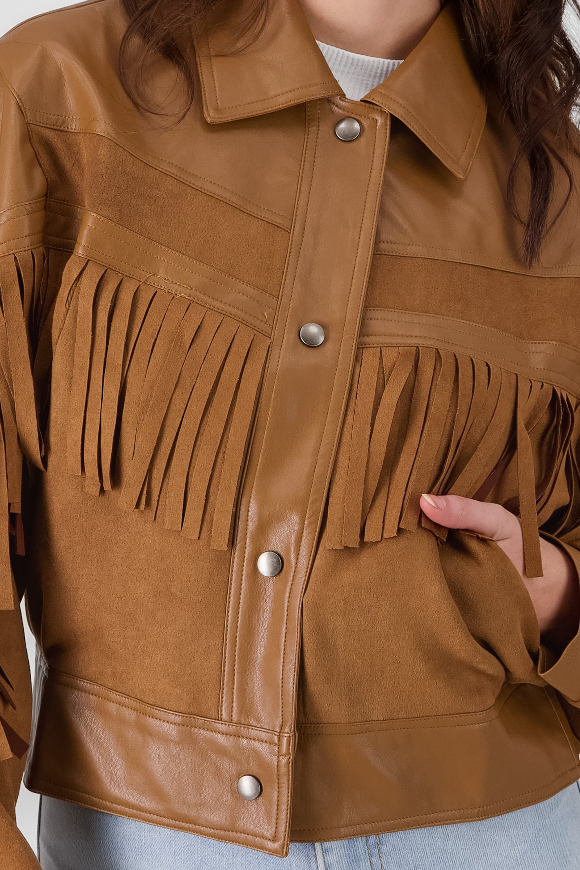 Suede Faux Leather Fringed Jacket CAMEL