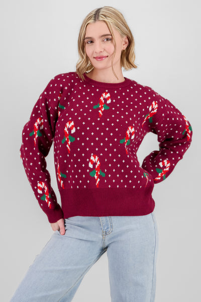 Candy Cane Christmas Sweater BURGUNDY COMBO