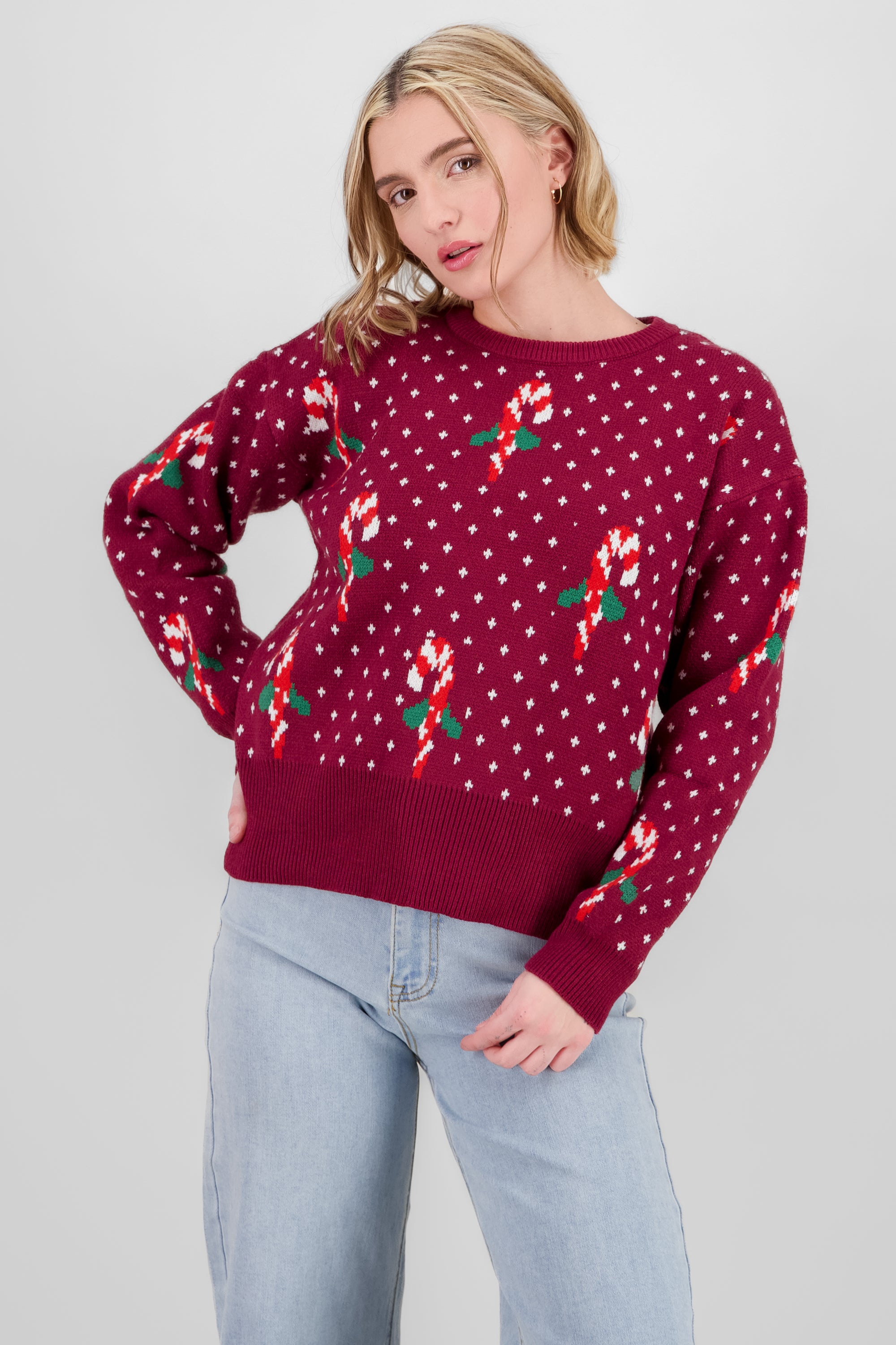 Candy Cane Christmas Sweater BURGUNDY COMBO