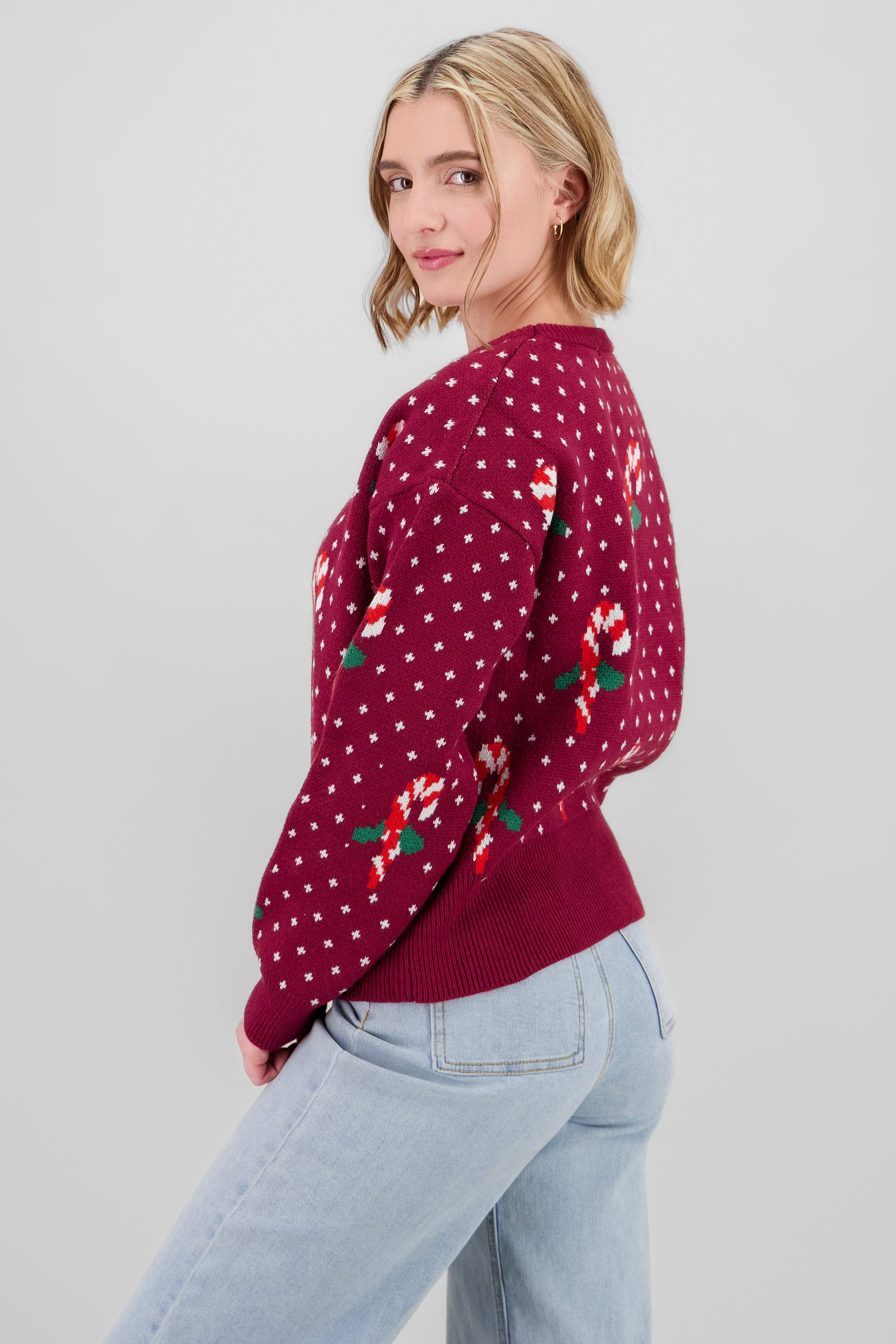 Candy Cane Christmas Sweater BURGUNDY COMBO