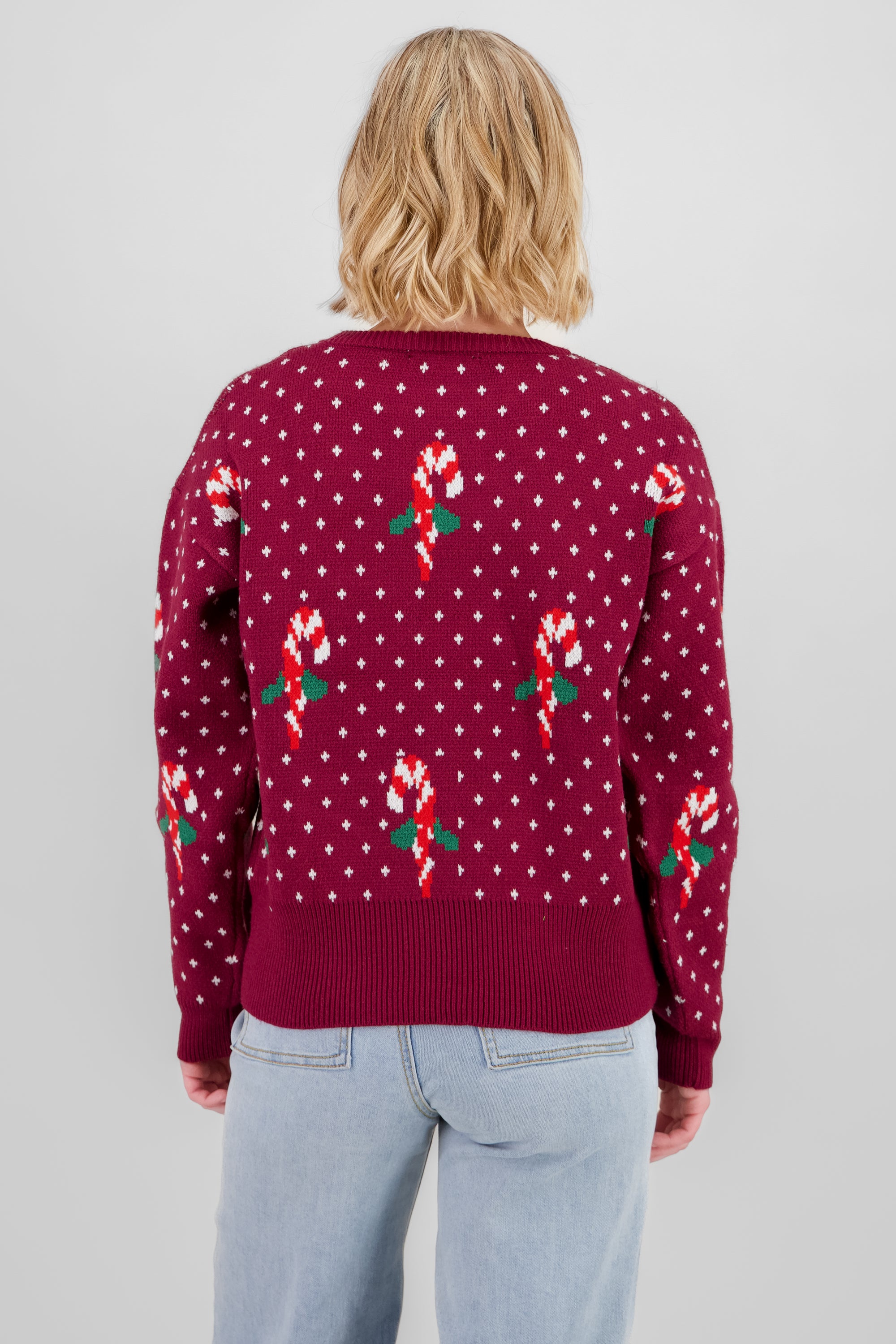 Candy Cane Christmas Sweater BURGUNDY COMBO