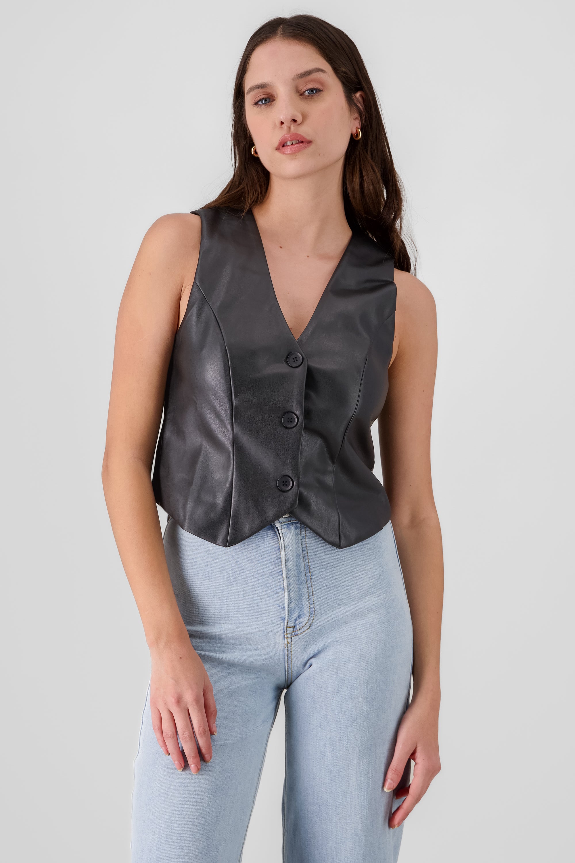 Cropped Faux Leather Vest BLACK