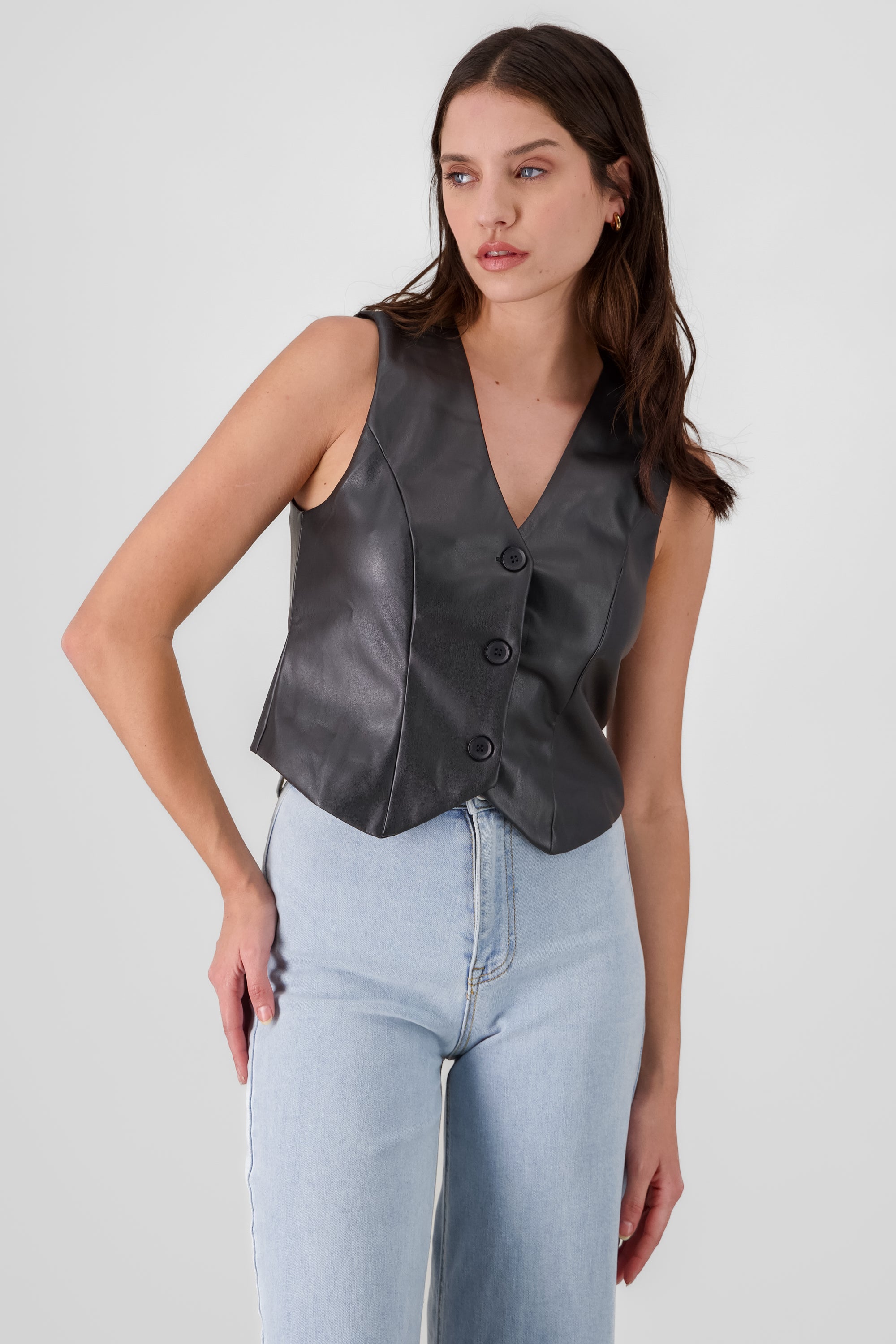 Cropped Faux Leather Vest BLACK