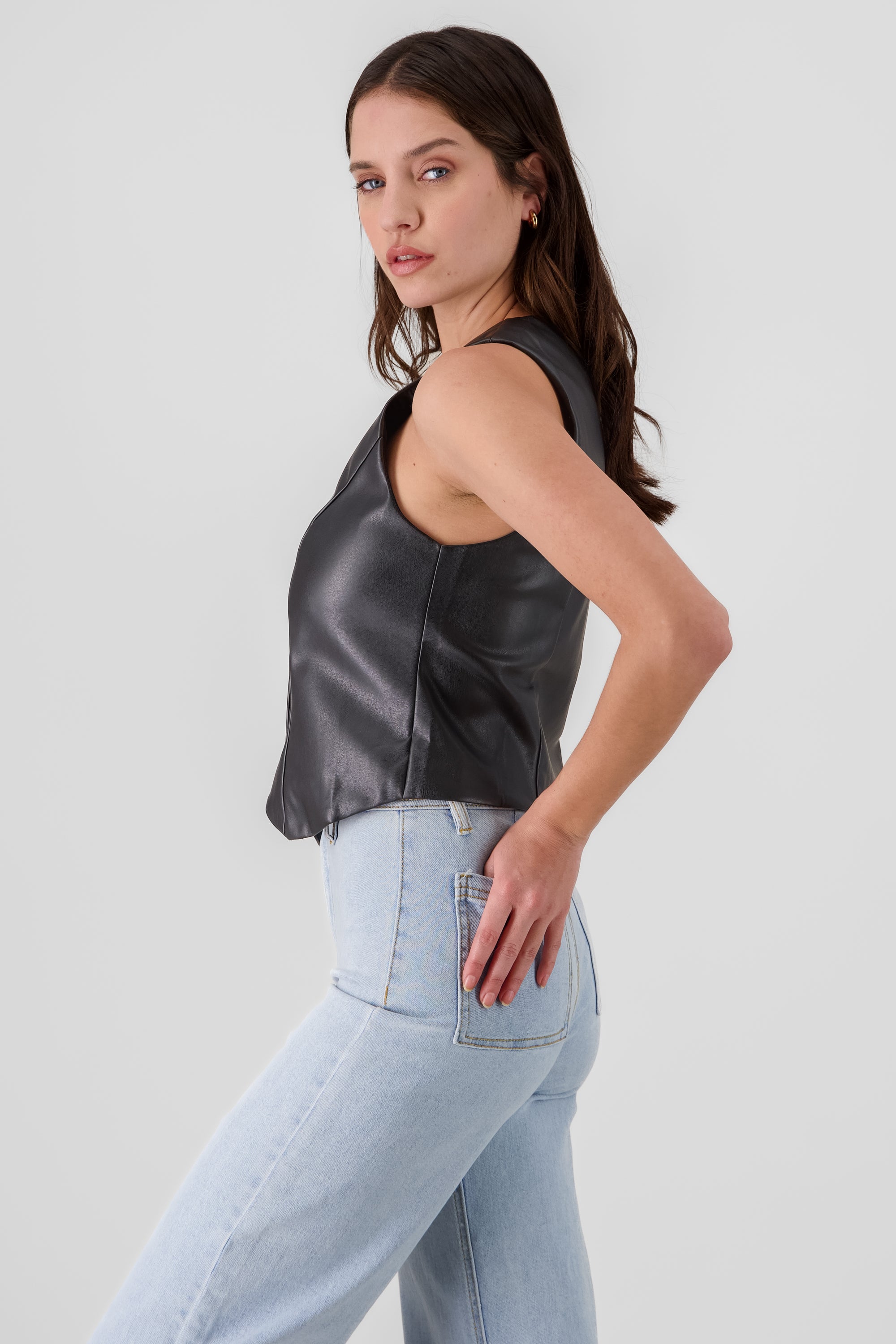 Cropped Faux Leather Vest BLACK