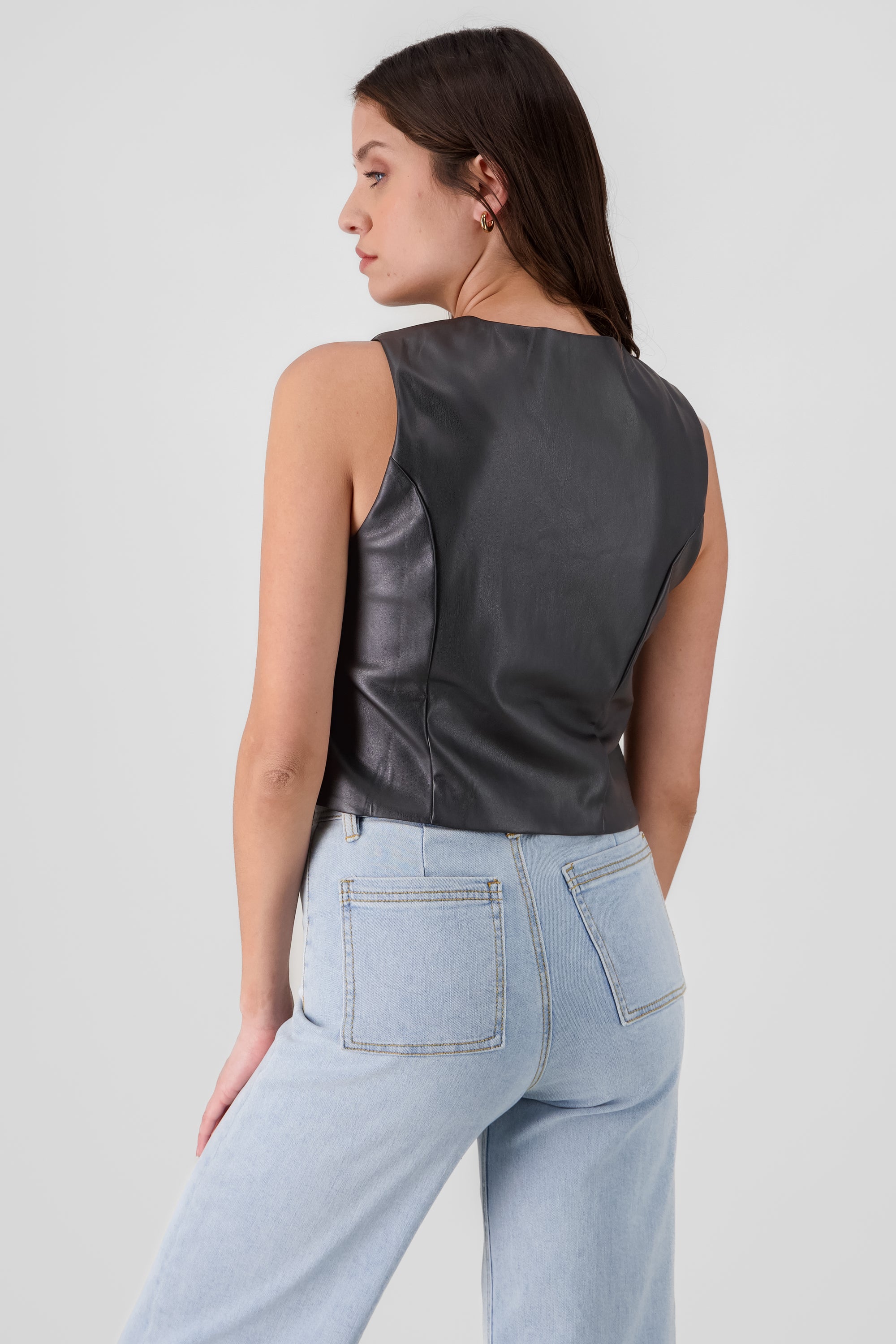 Cropped Faux Leather Vest BLACK