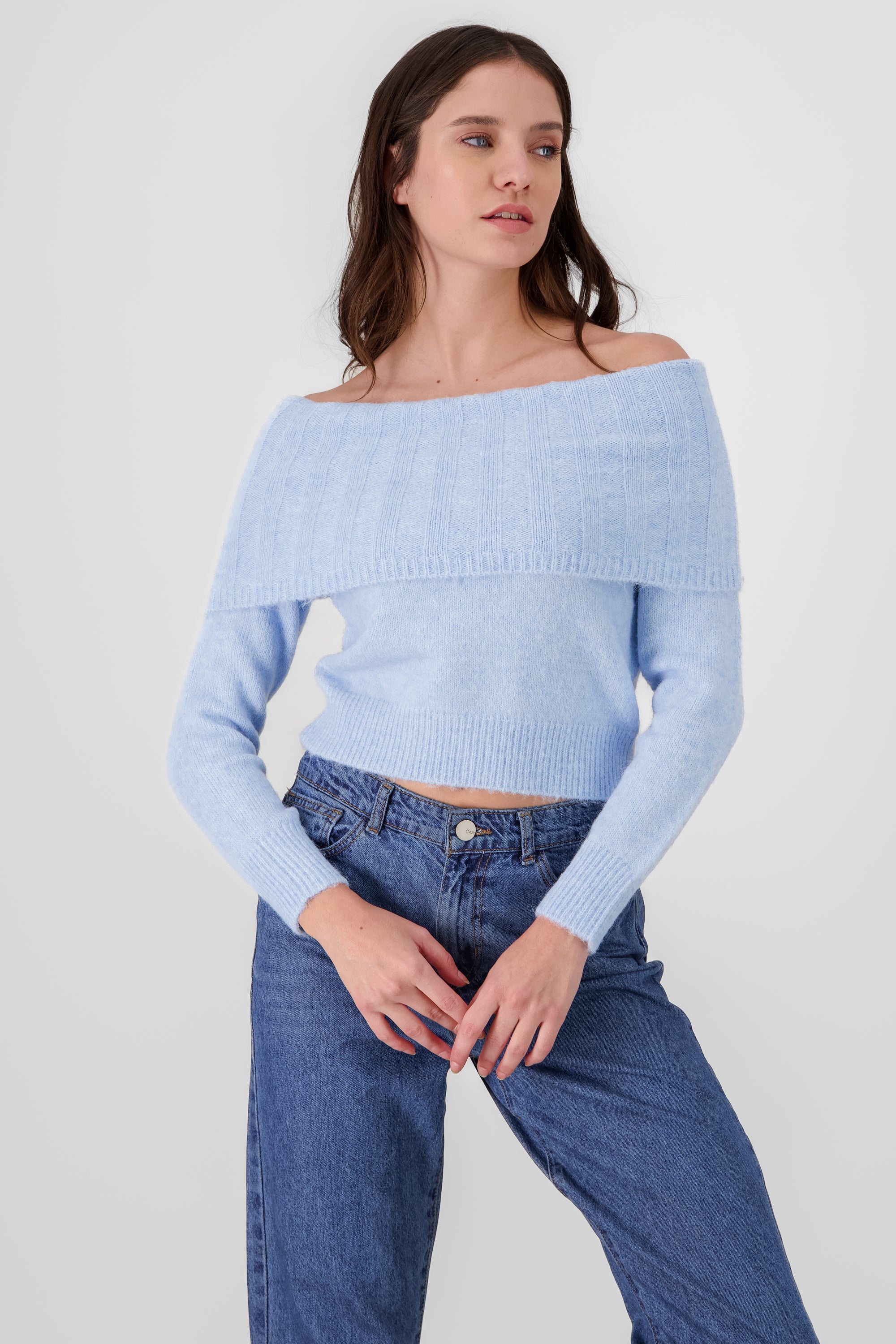 Off Shoulder Sweater SKY BLUE