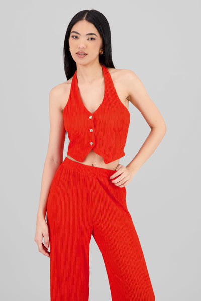 Textured Halter Top TOMATO RED