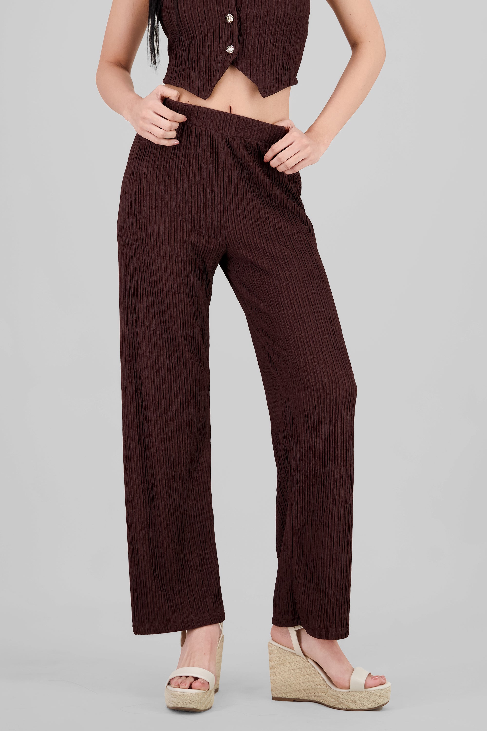 Textured Straight Pants CHOCOLATE