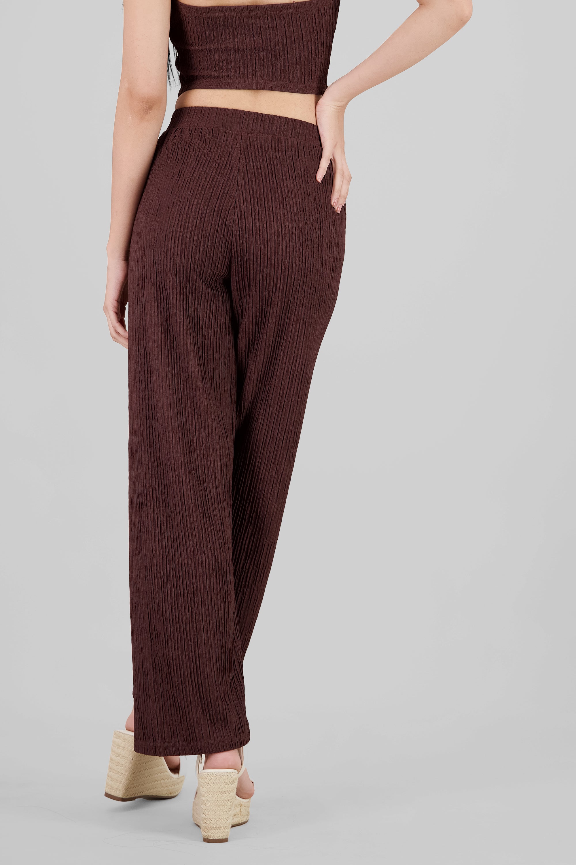 Textured Straight Pants CHOCOLATE