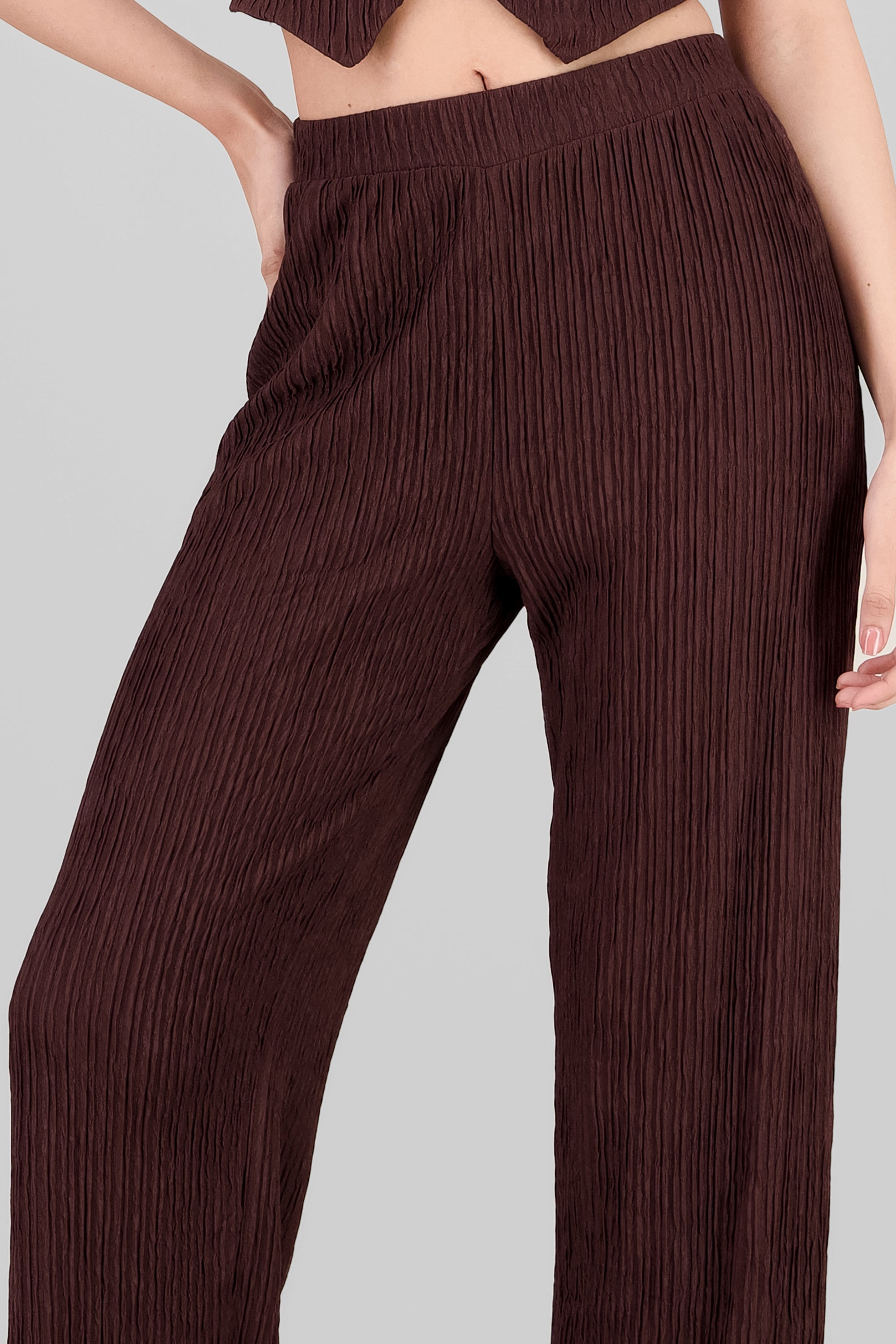 Textured Straight Pants CHOCOLATE