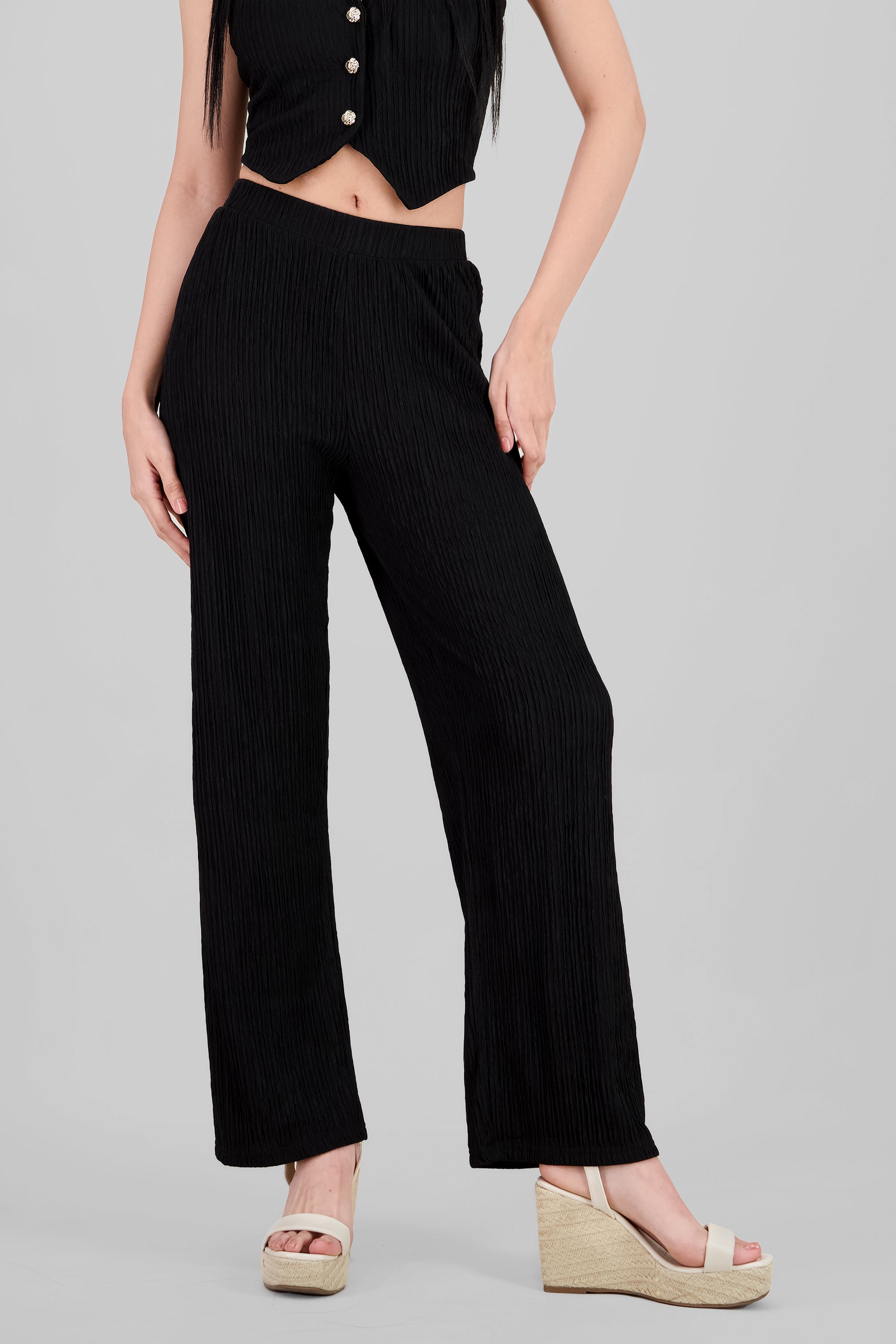 Textured Straight Pants BLACK