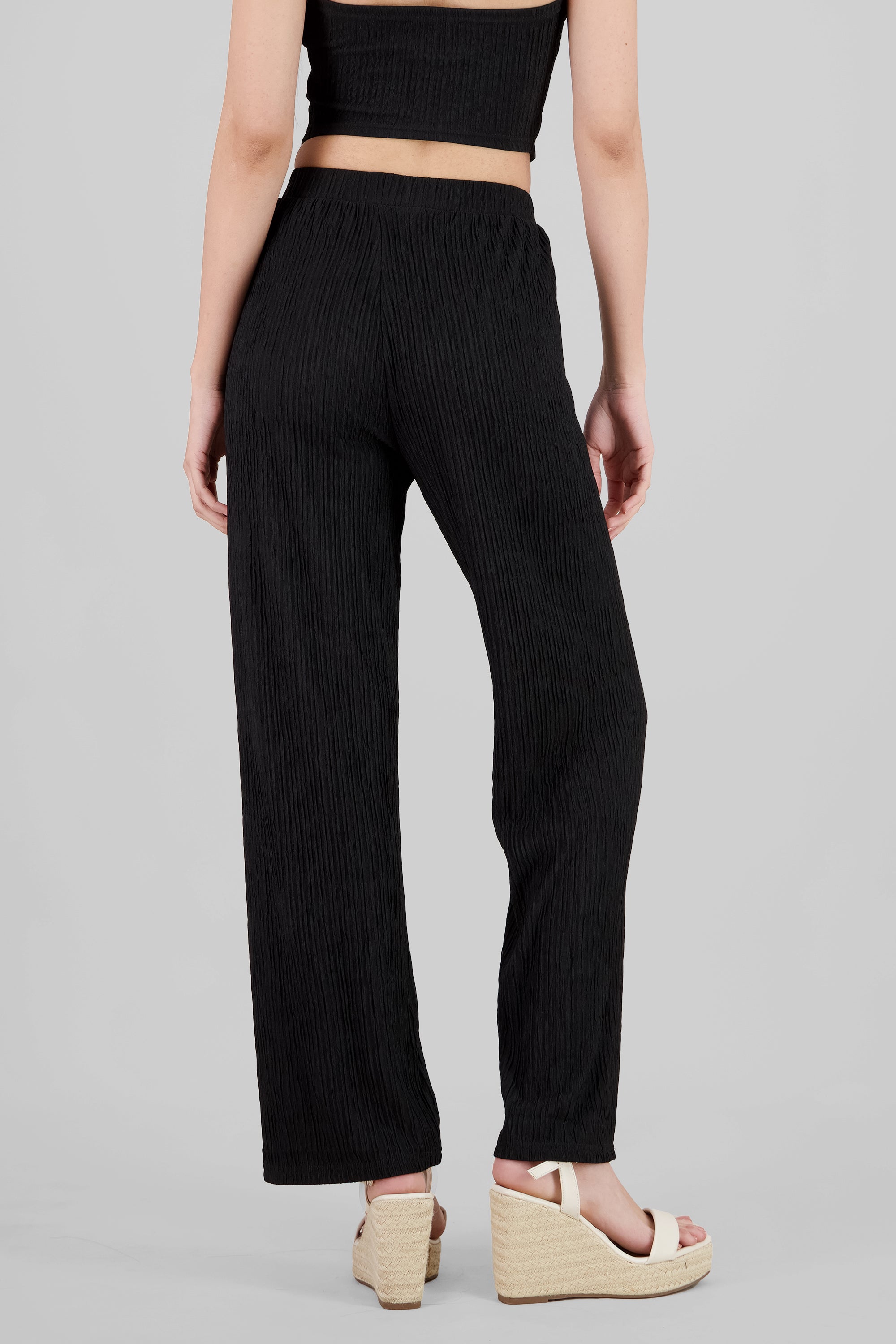 Textured Straight Pants BLACK