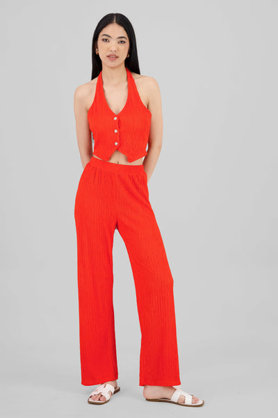 Textured Straight Pants TOMATO RED