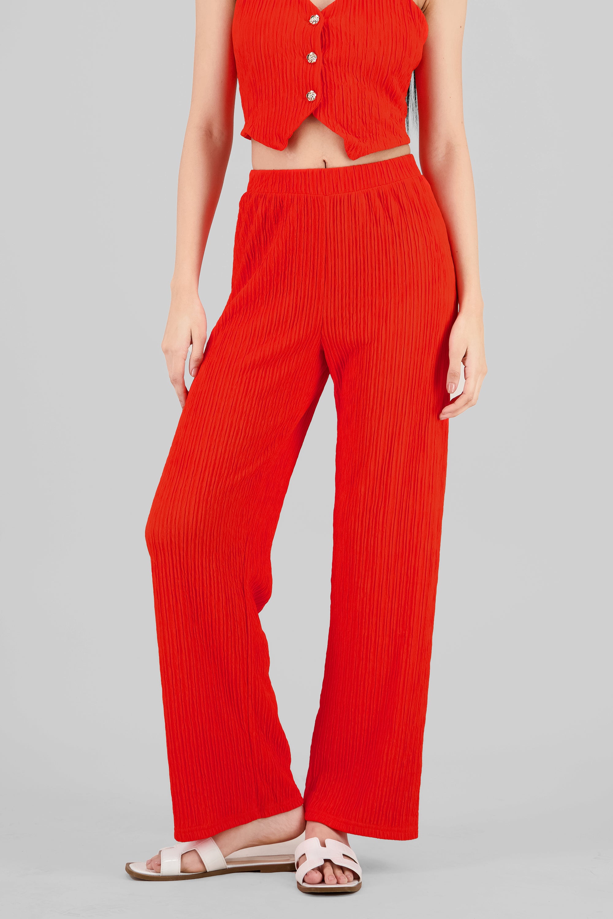 Textured Straight Pants TOMATO RED