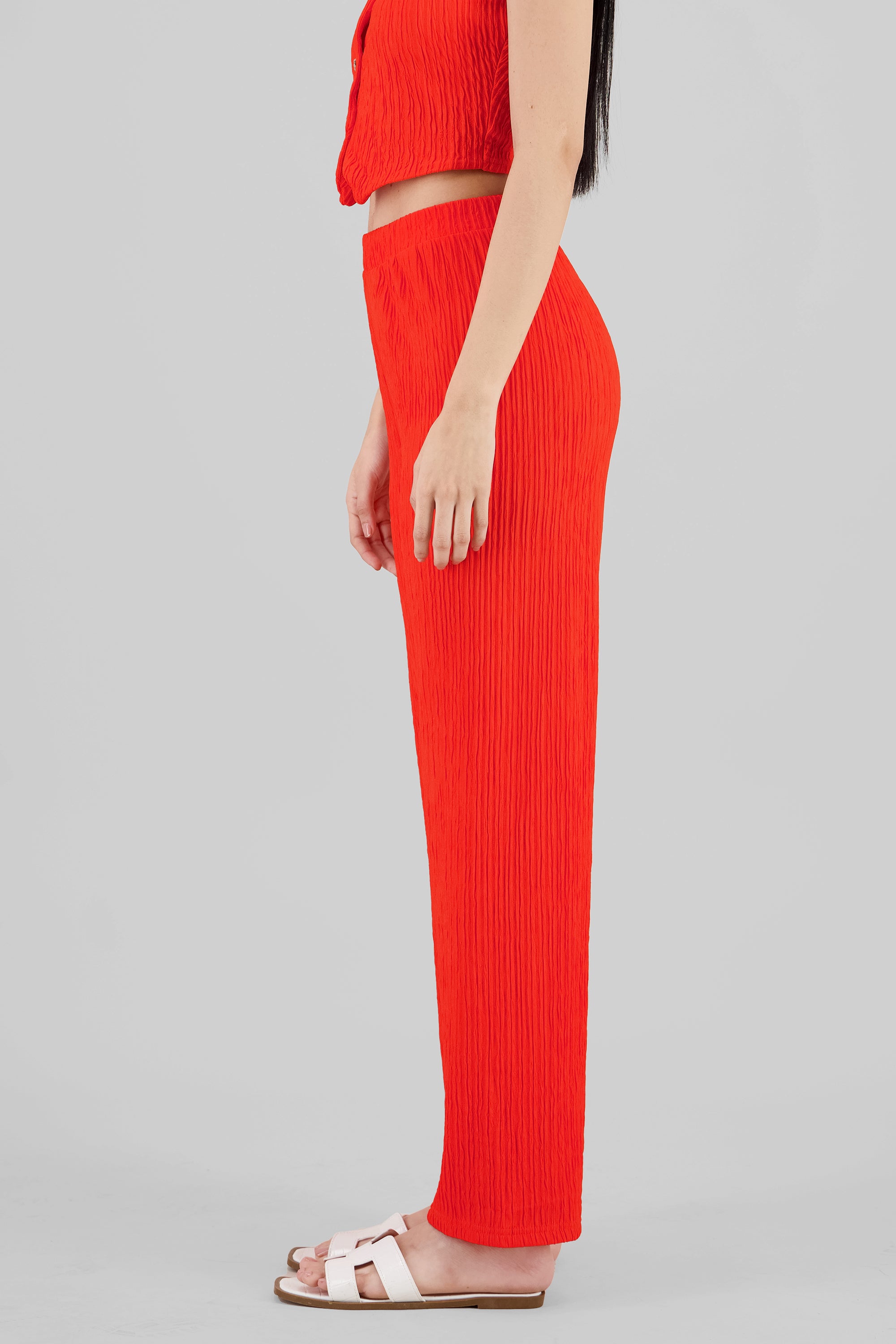 Textured Straight Pants TOMATO RED