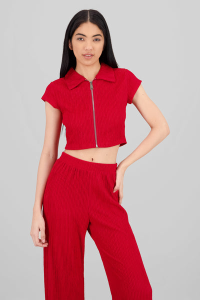 Textured Short Sleeve Blouse POPPY RED