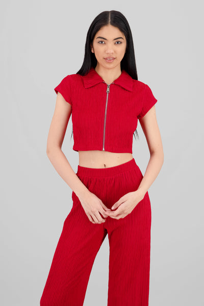 Textured Short Sleeve Blouse POPPY RED