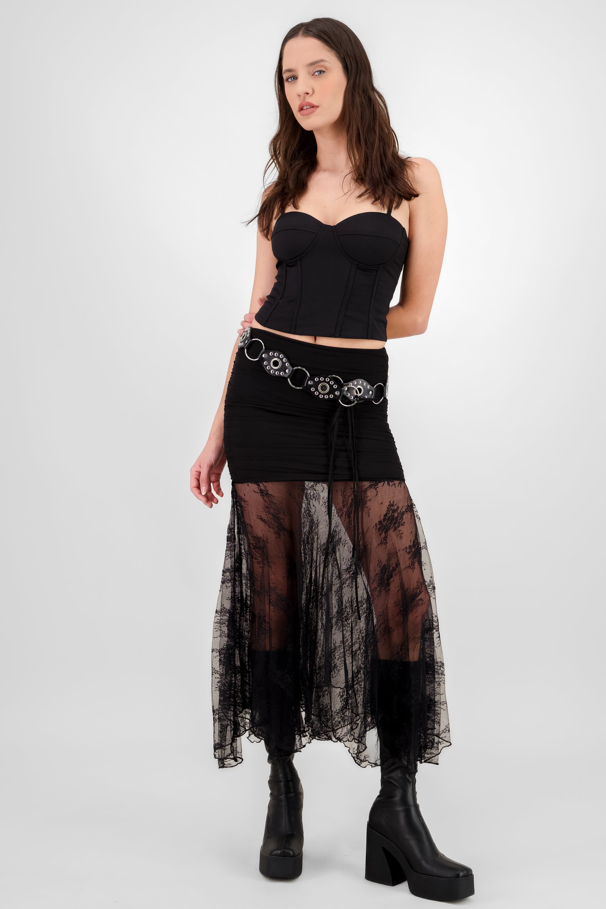 Draped and Lace Skirt BLACK