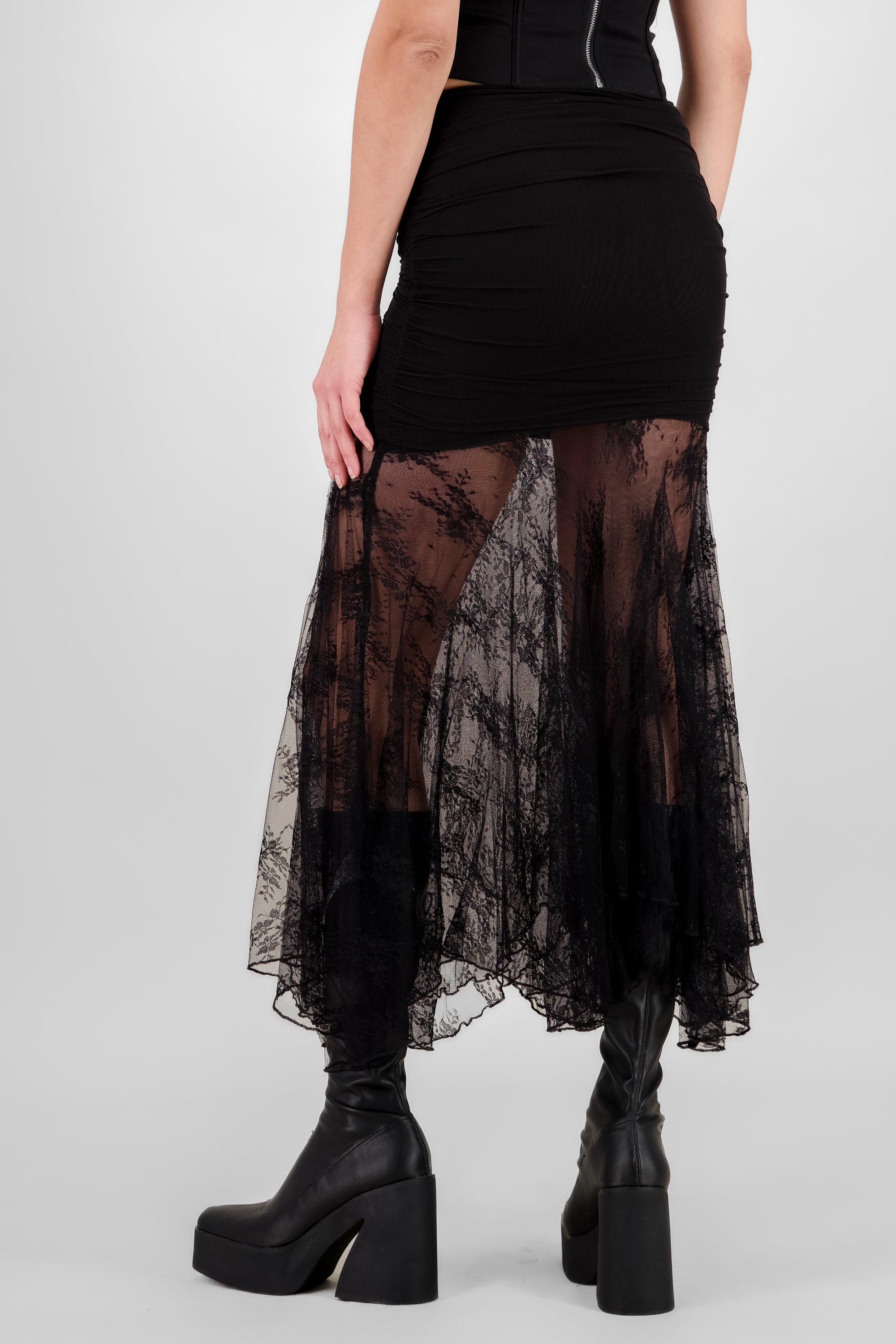 Draped and Lace Skirt BLACK