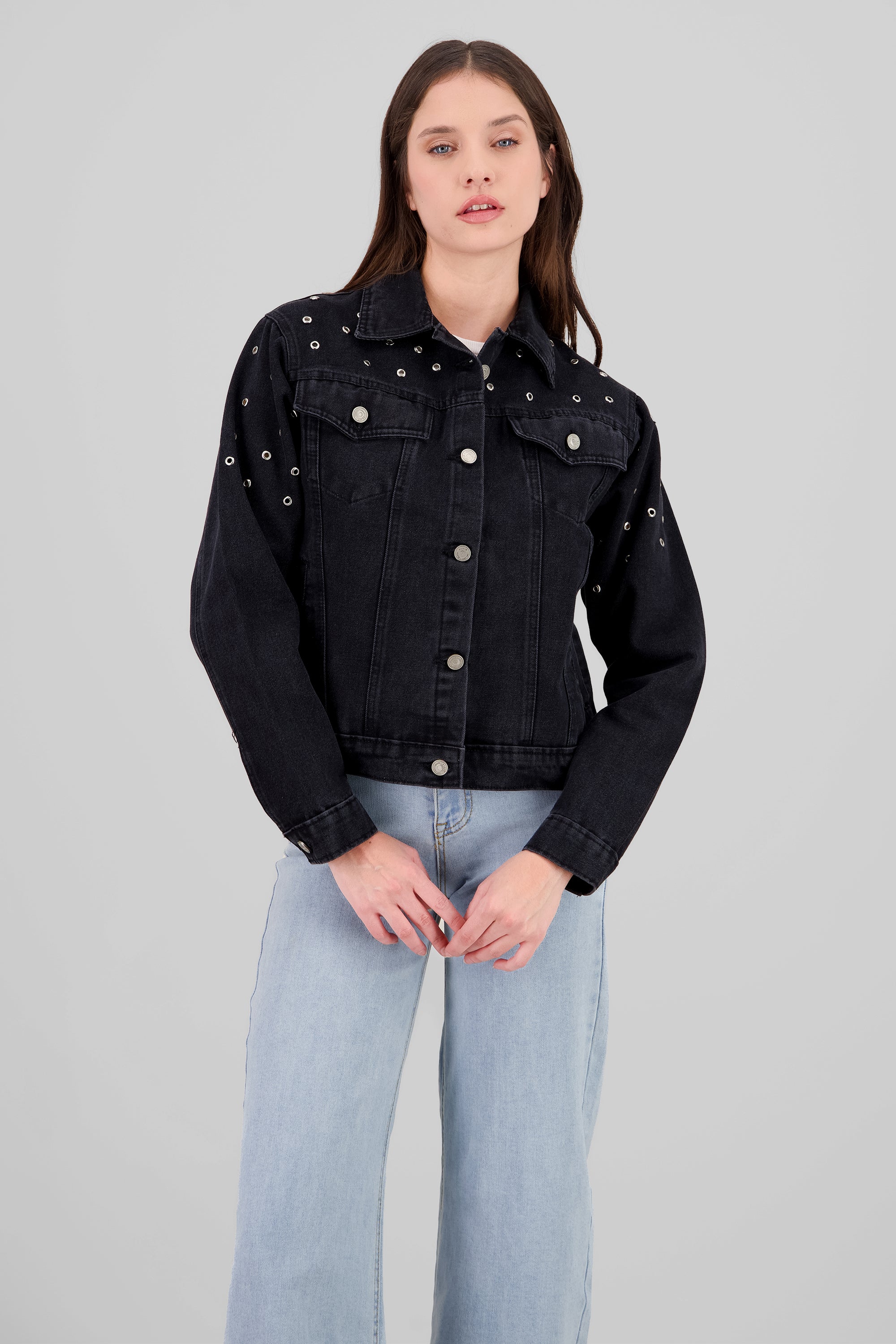 Eyelets Trucker Jacket BLACK