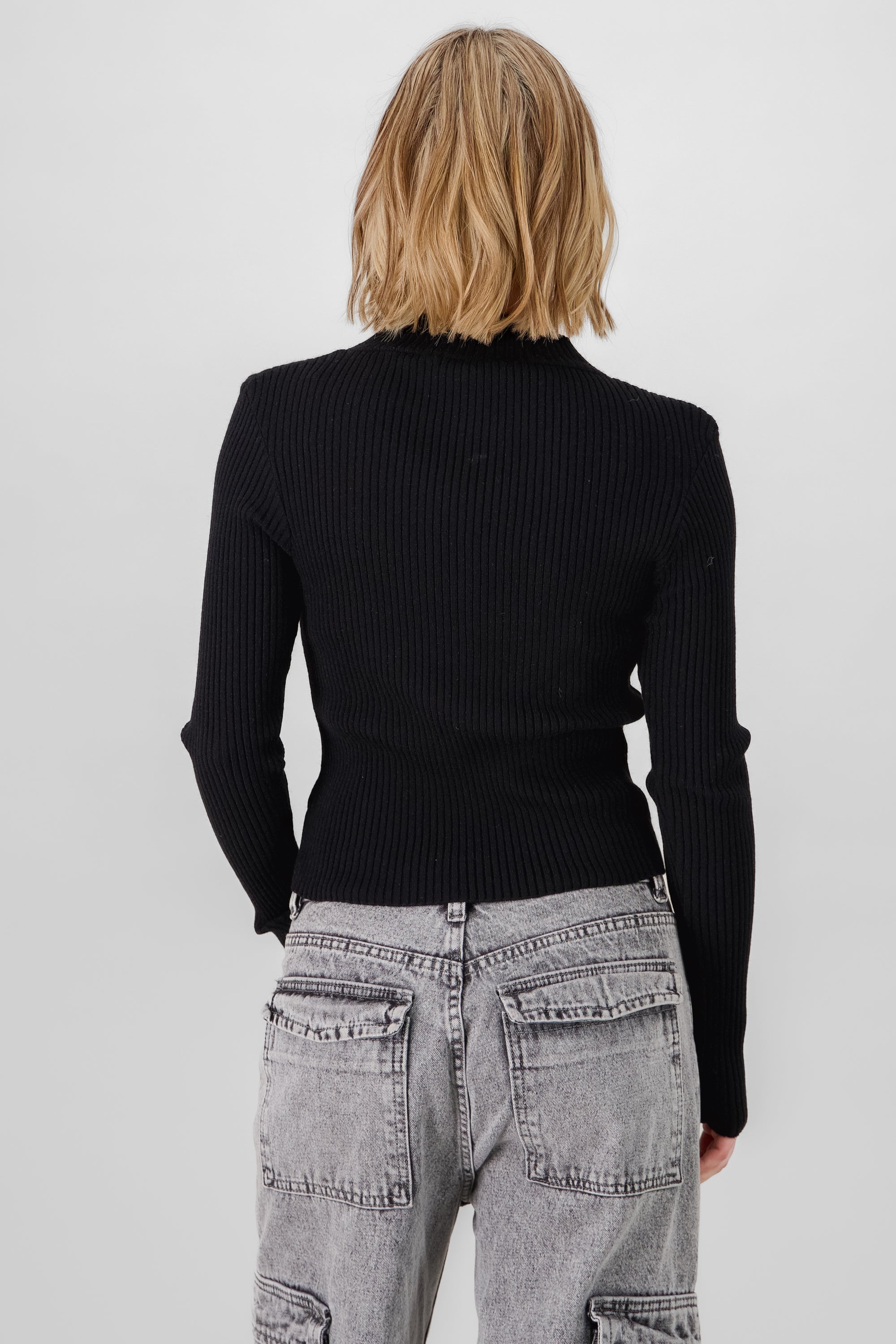 Ribbed Long Sleeve Knitted Top BLACK