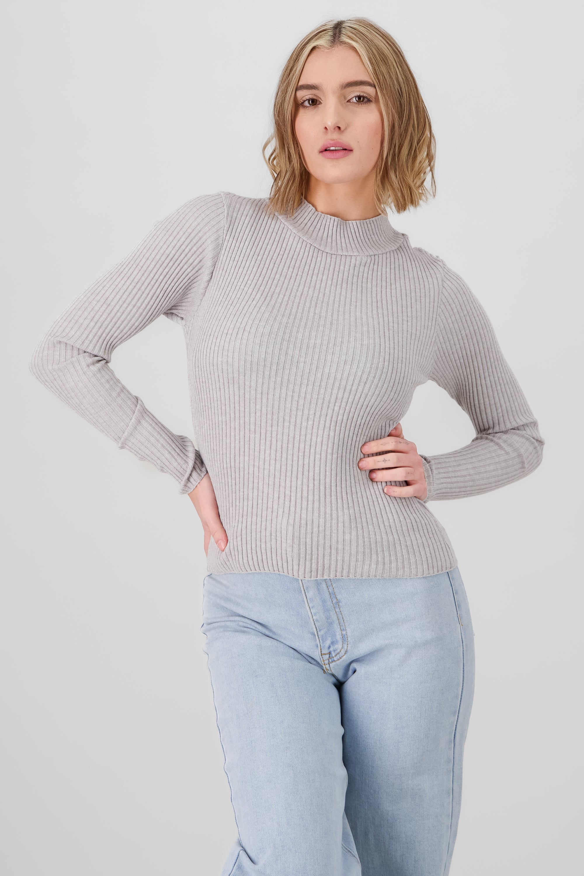 Ribbed Long Sleeve Knitted Top GRAY