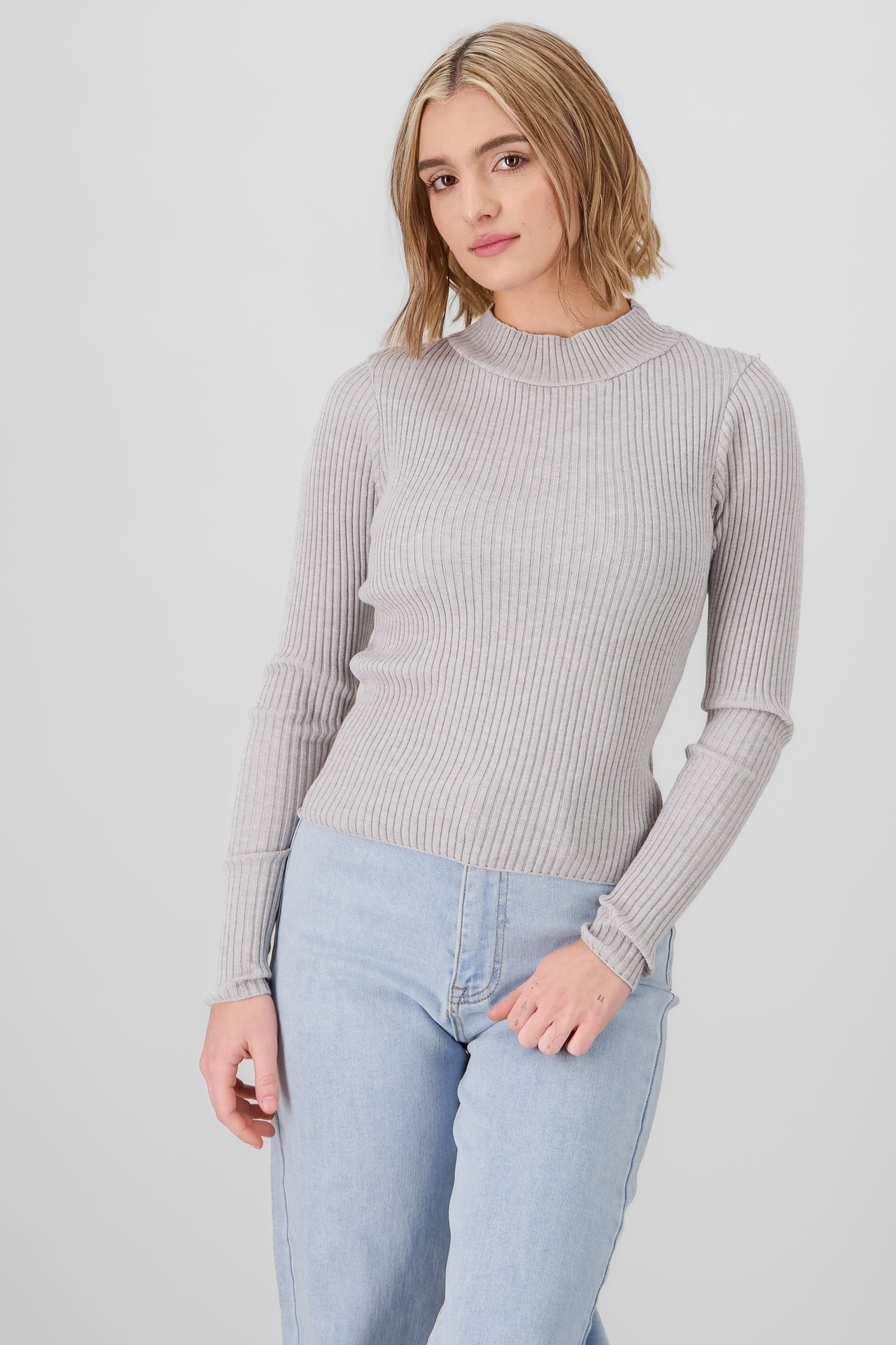 Ribbed Long Sleeve Knitted Top GRAY