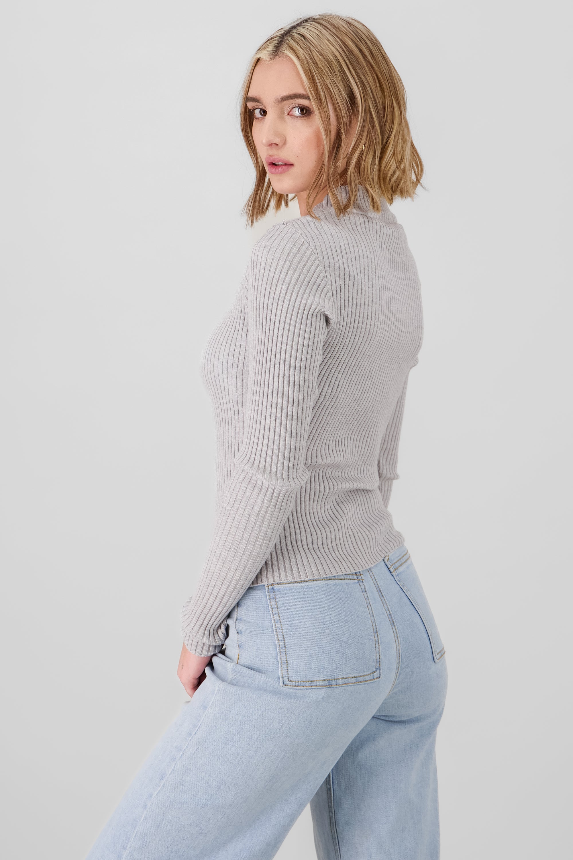 Ribbed Long Sleeve Knitted Top GRAY