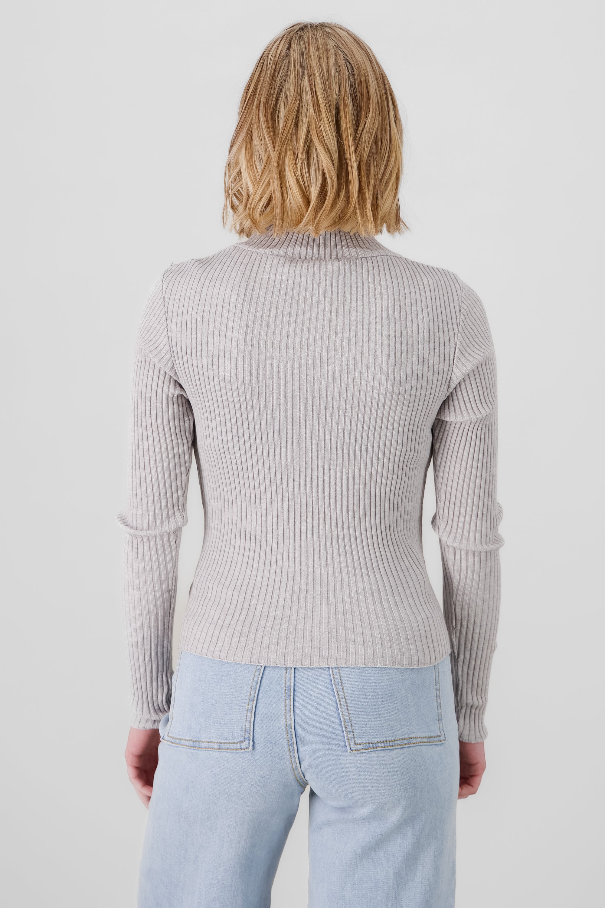 Ribbed Long Sleeve Knitted Top GRAY