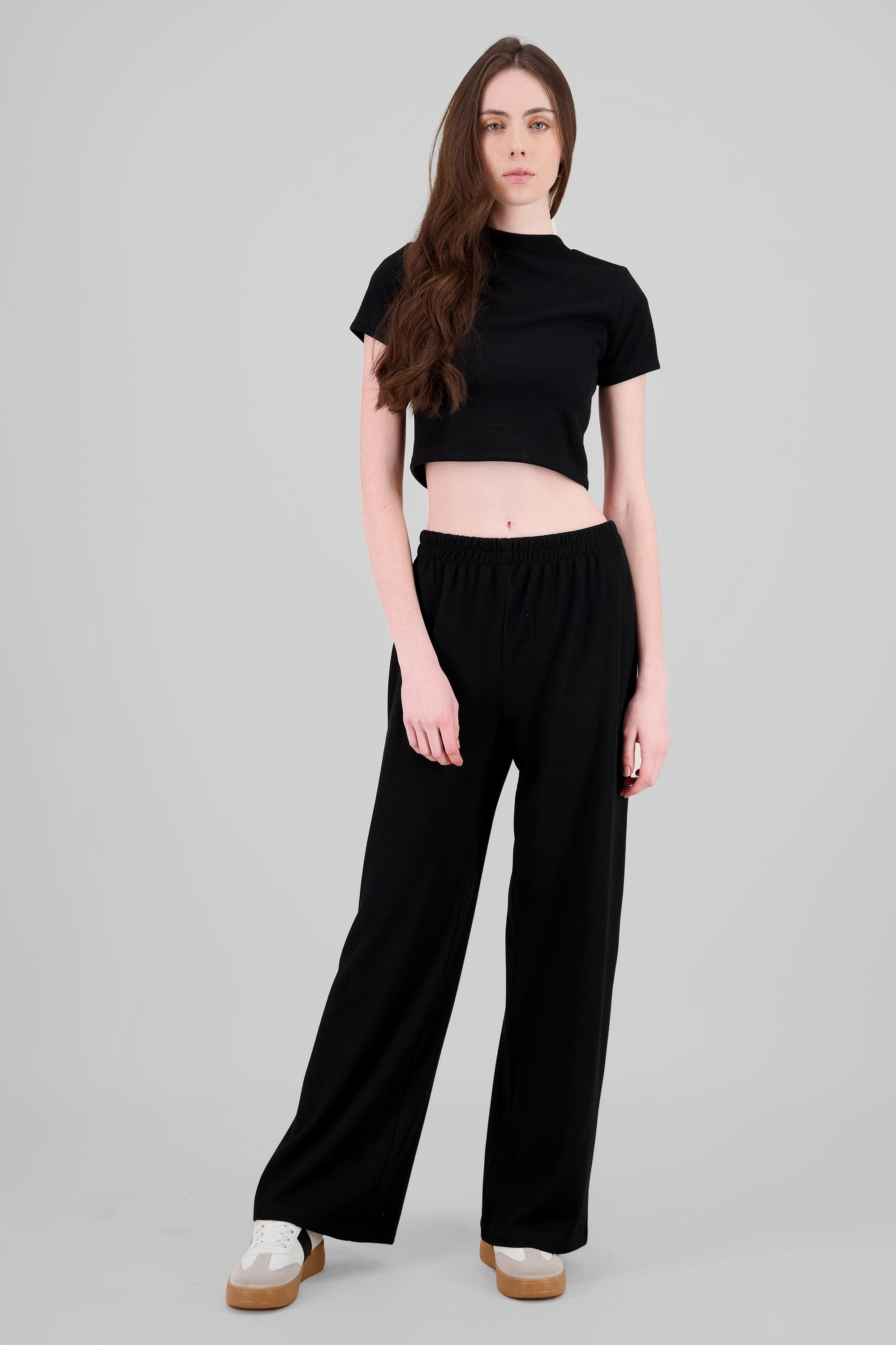 Wide Ribbed Pants BLACK