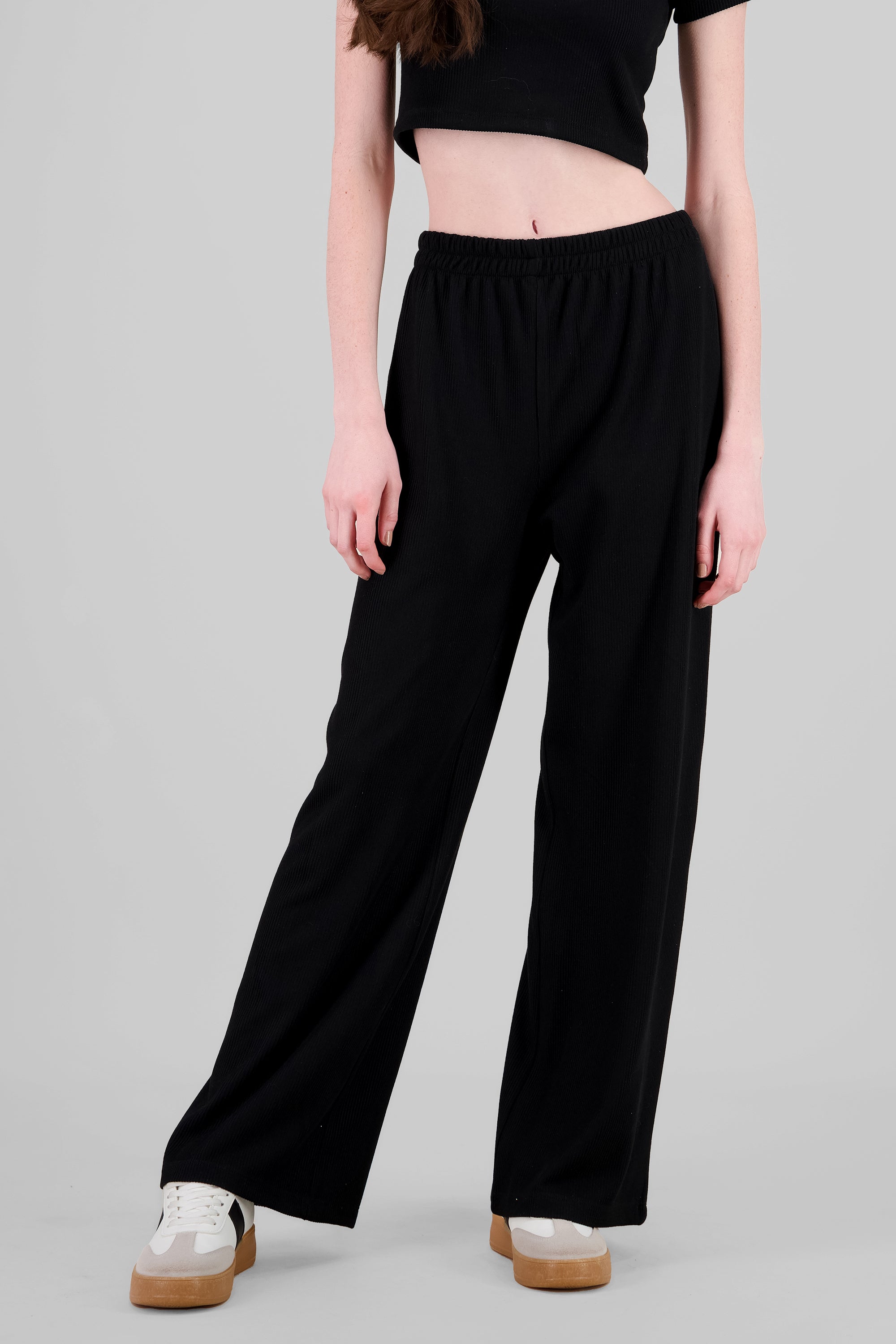 Wide Ribbed Pants BLACK