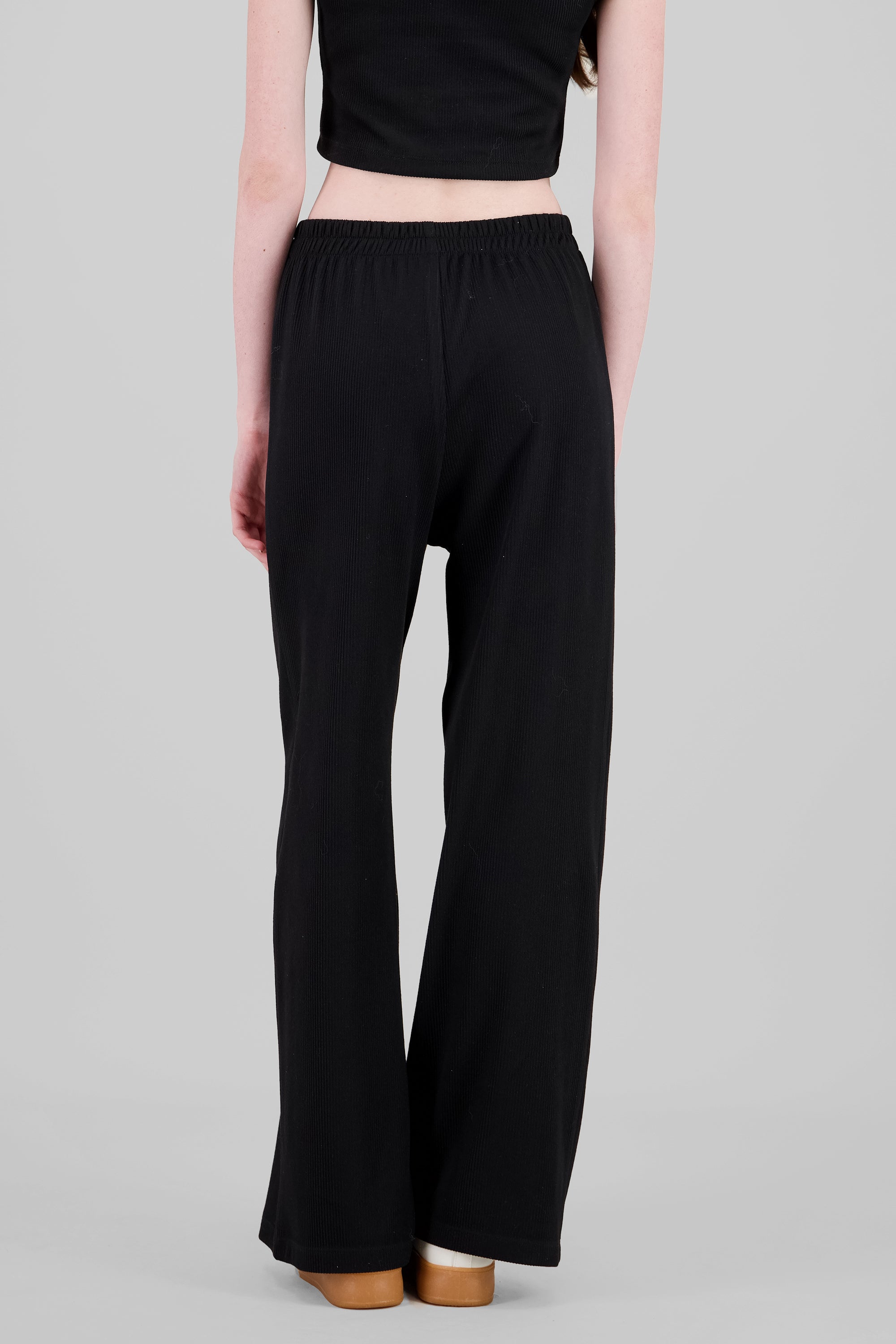 Wide Ribbed Pants BLACK