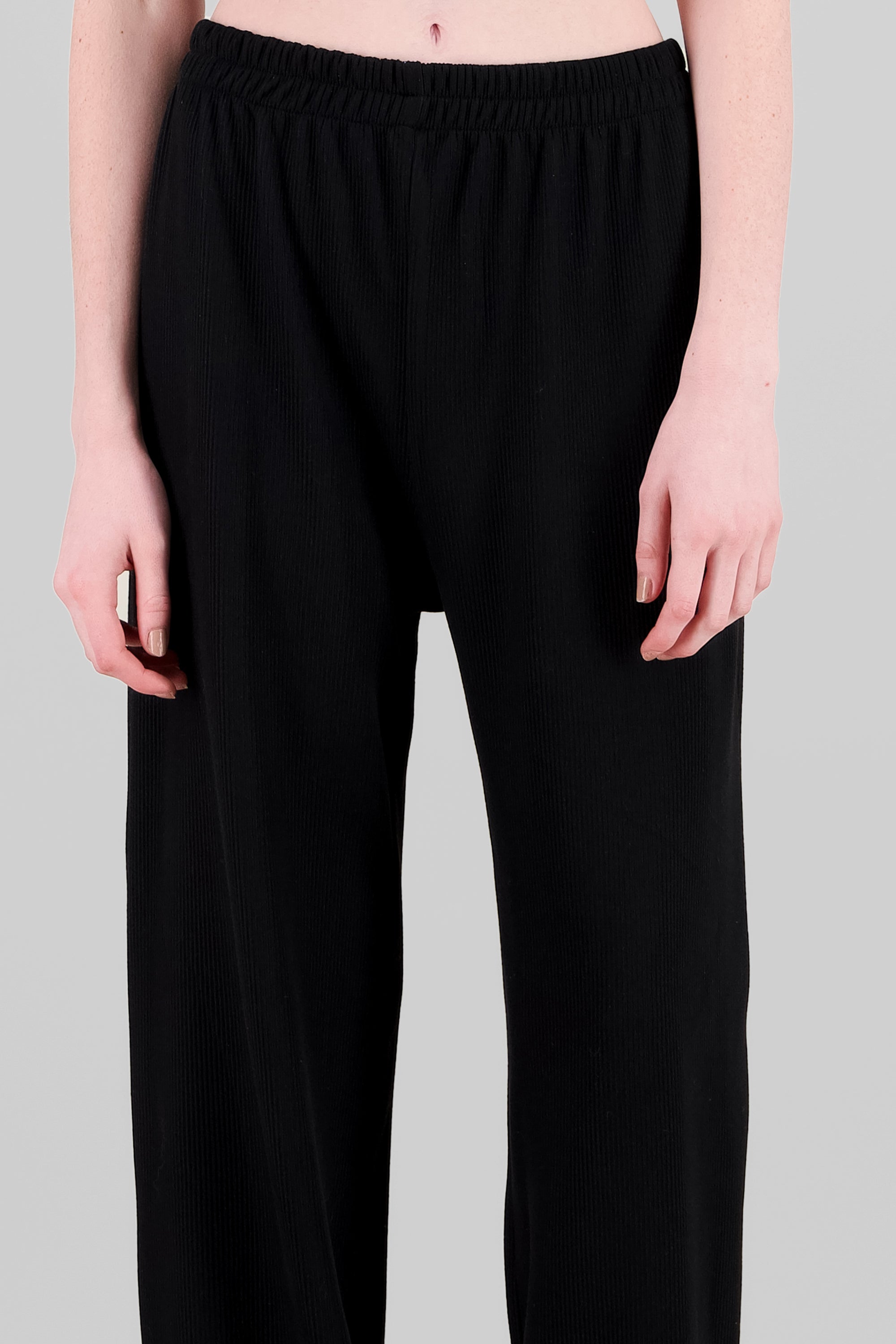 Wide Ribbed Pants BLACK