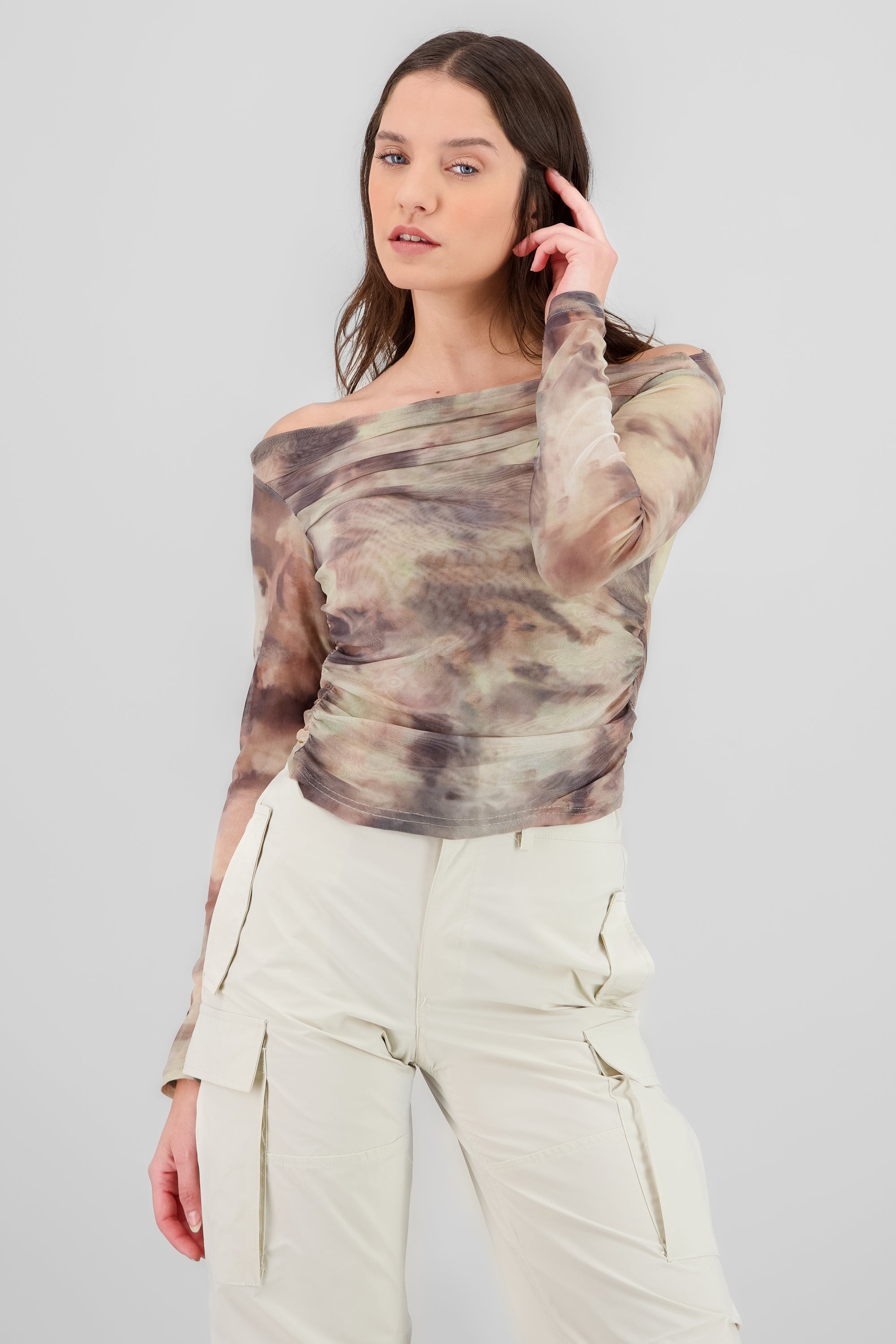 Tie Dye Mesh Blouse BROWN COMBO