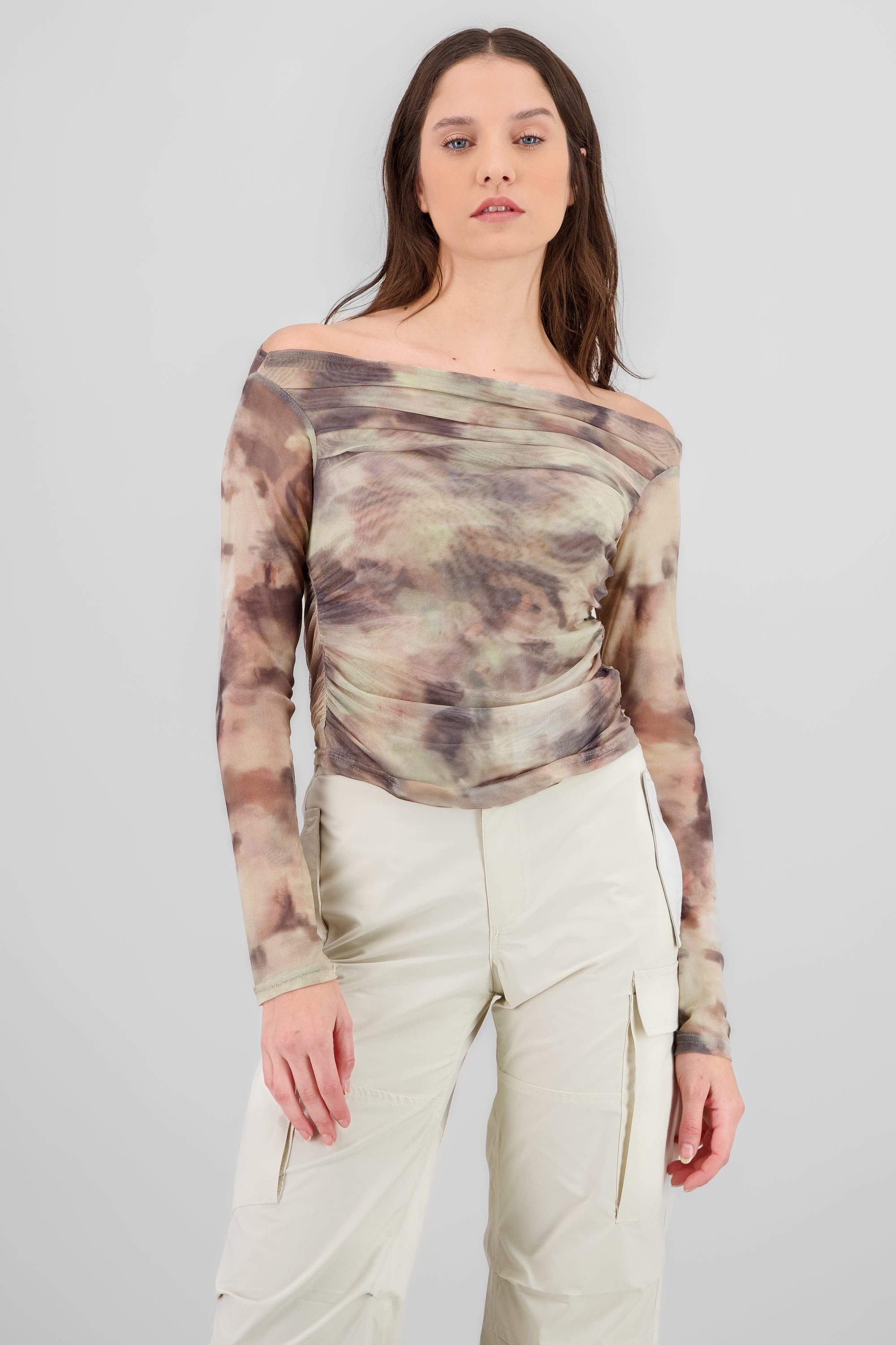 Tie Dye Mesh Blouse BROWN COMBO