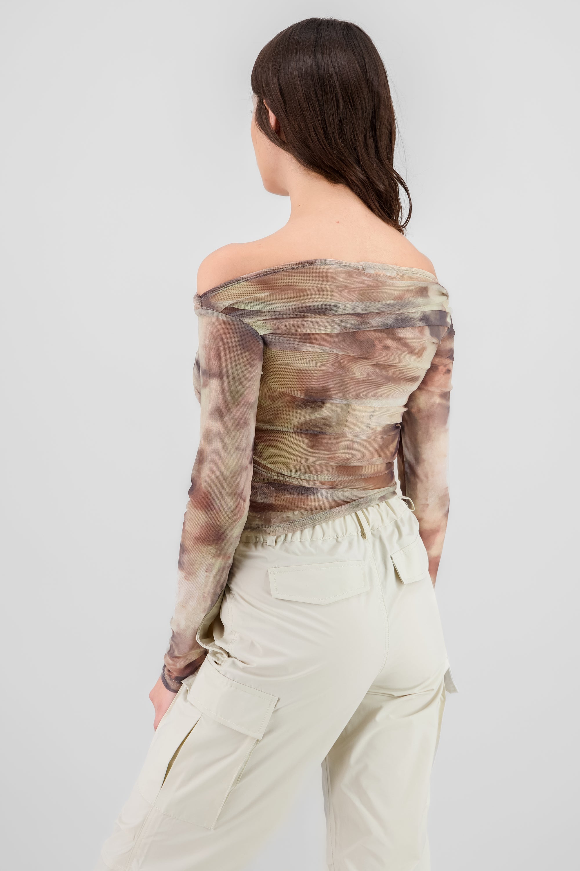 Tie Dye Mesh Blouse BROWN COMBO