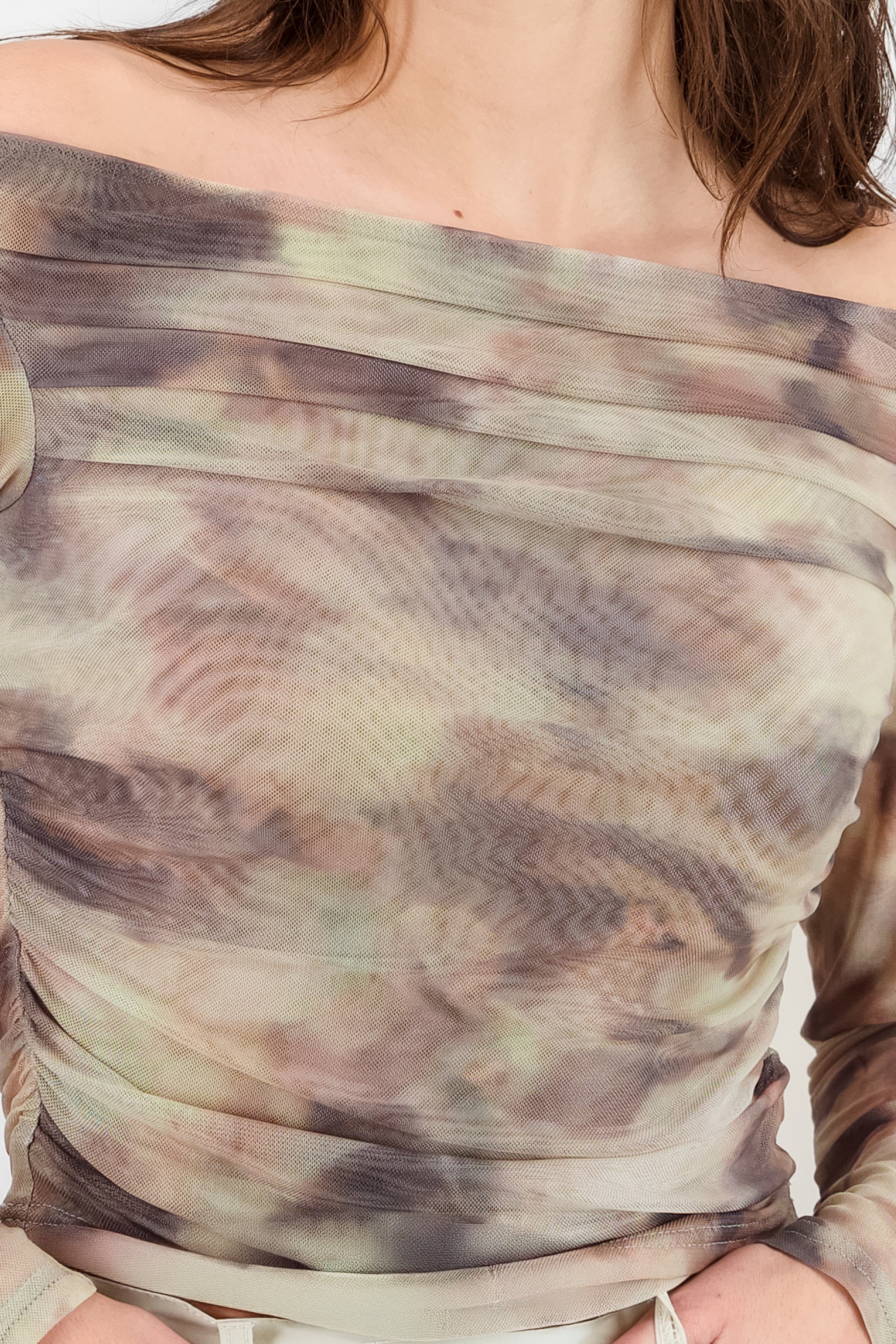 Tie Dye Mesh Blouse BROWN COMBO