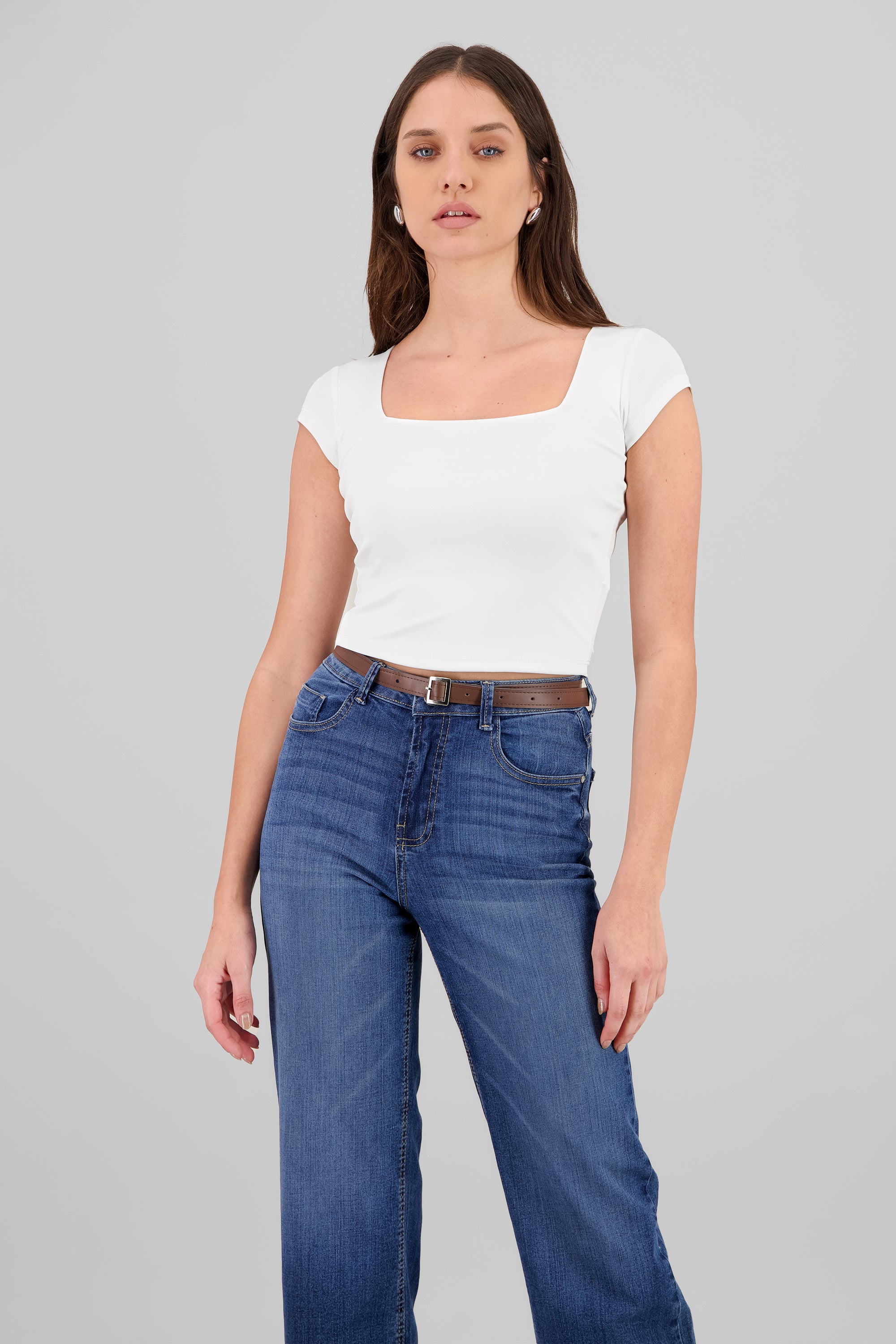 Short Sleeve Square Neck Top WHITE