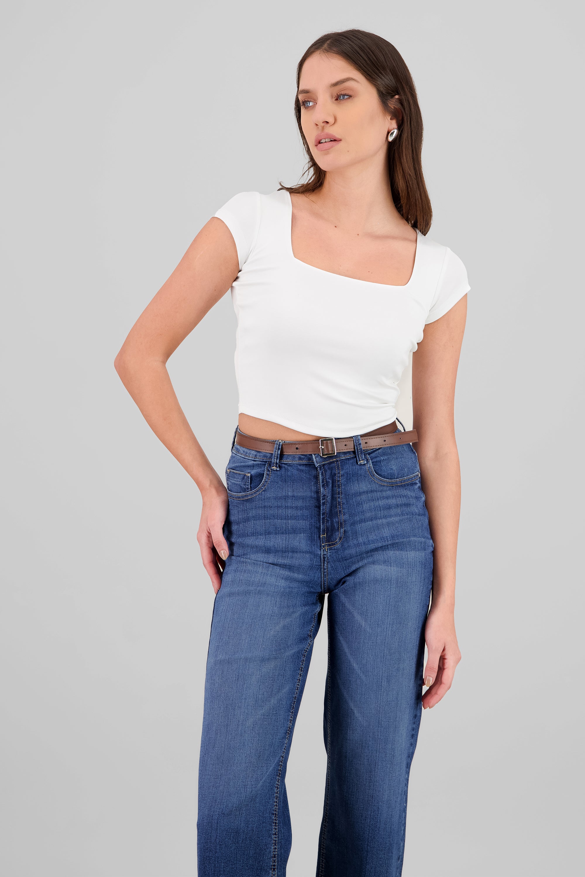 Short Sleeve Square Neck Top WHITE