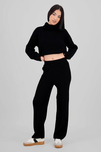 Ribbed Knit Pants BLACK