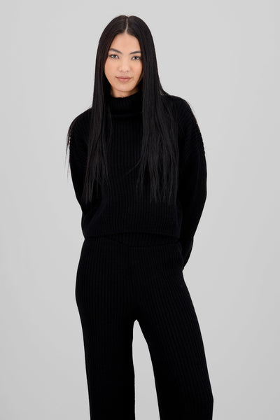 Ribbed Turtleneck Sweater BLACK