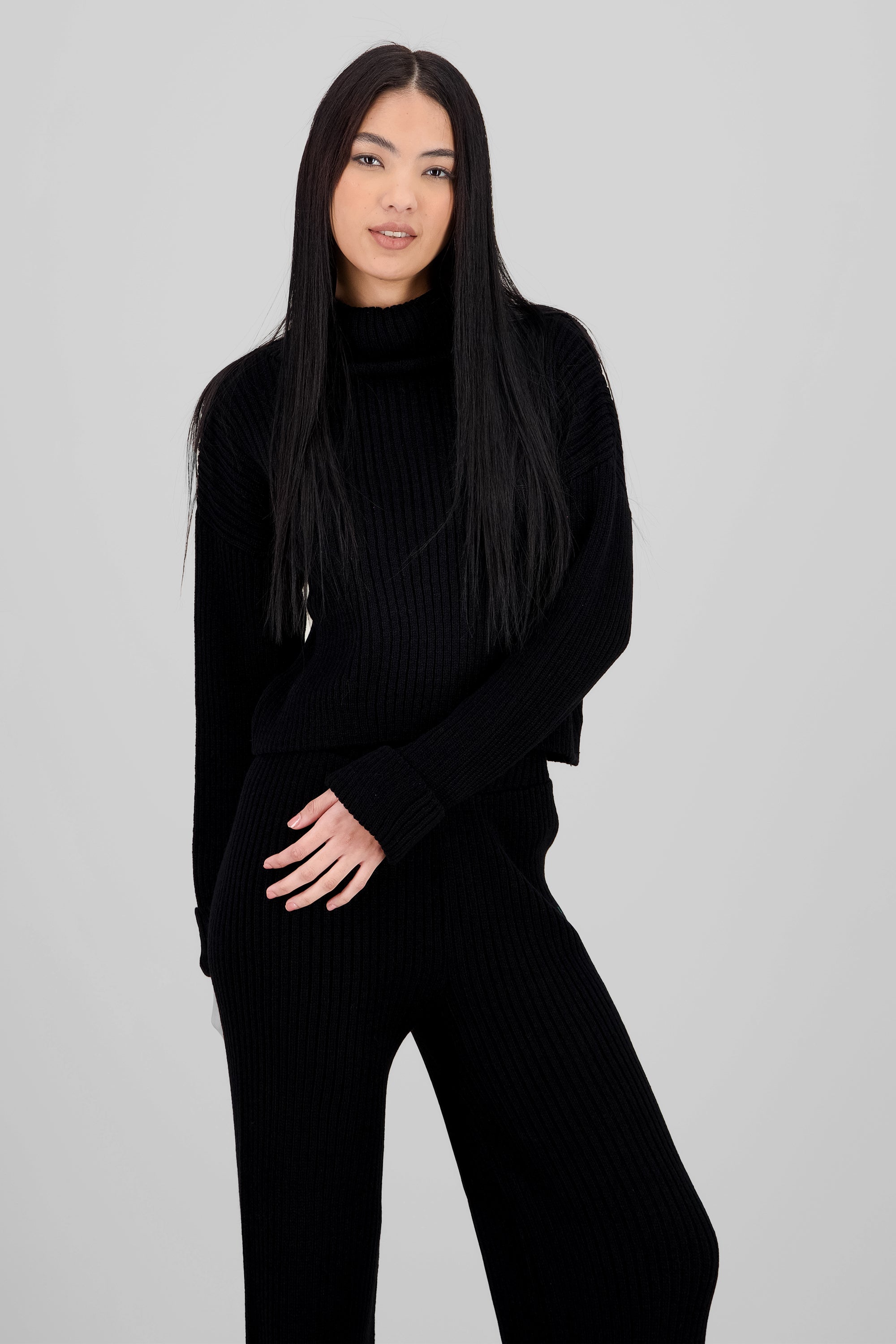 Ribbed Turtleneck Sweater BLACK