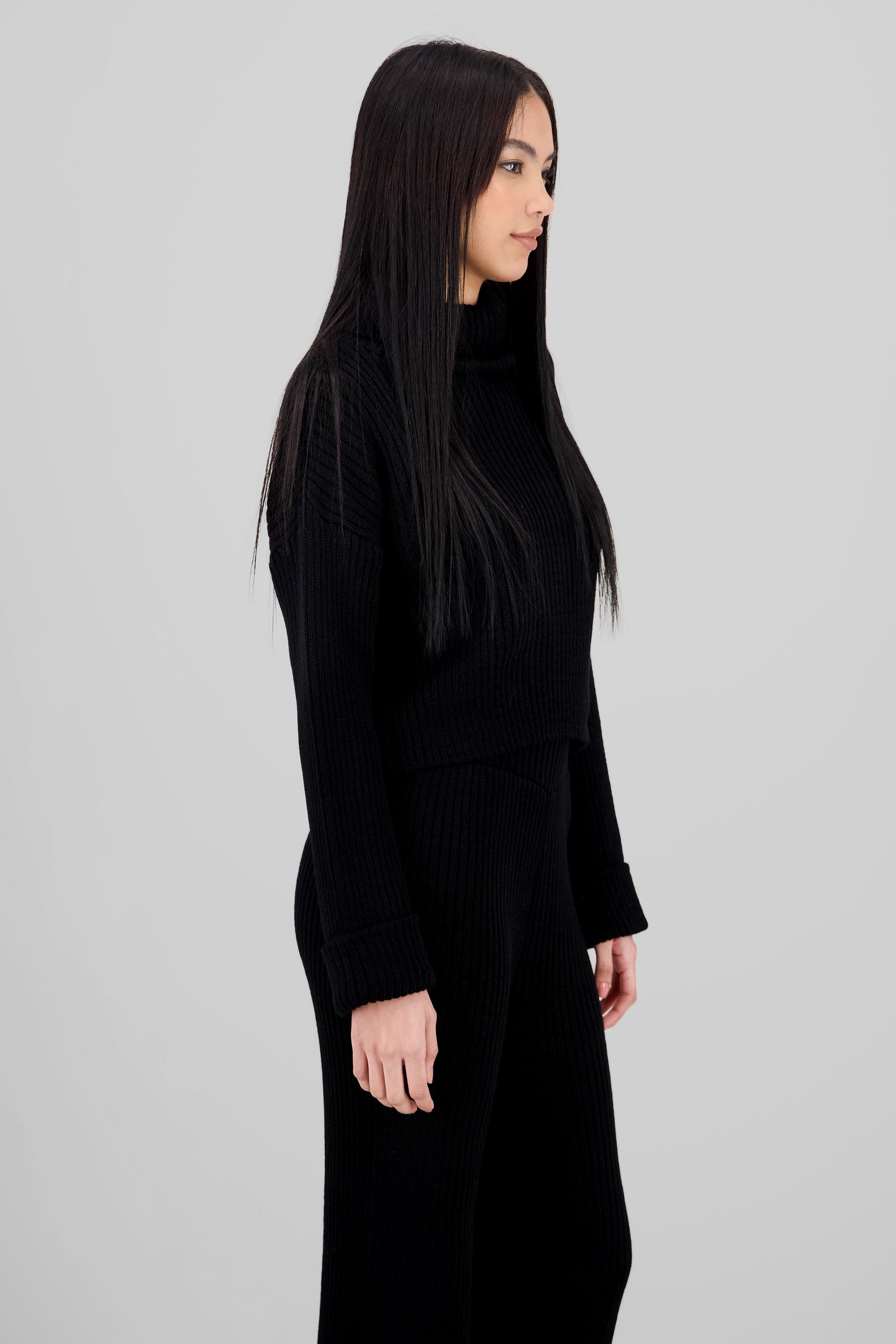 Ribbed Turtleneck Sweater BLACK