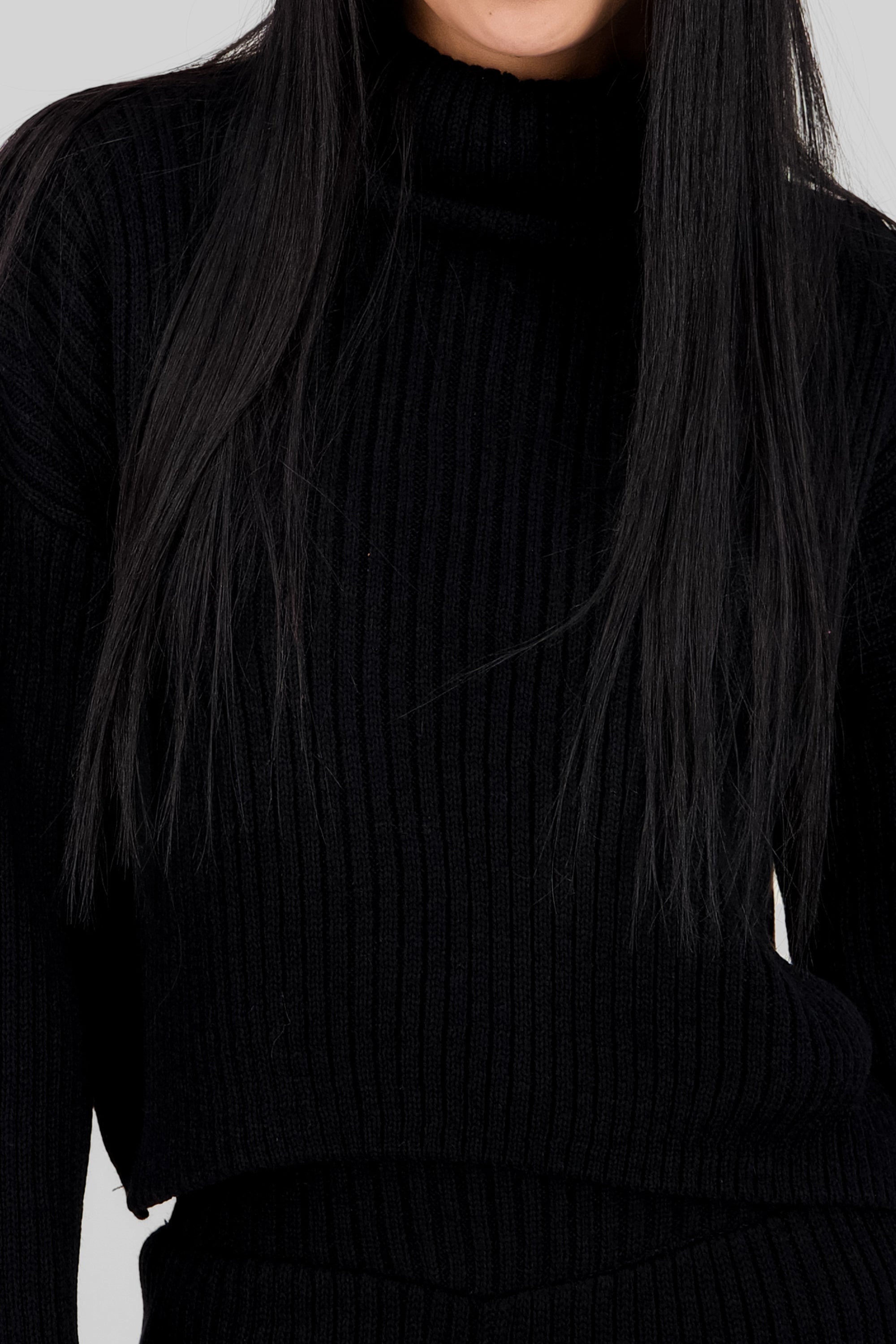 Ribbed Turtleneck Sweater BLACK