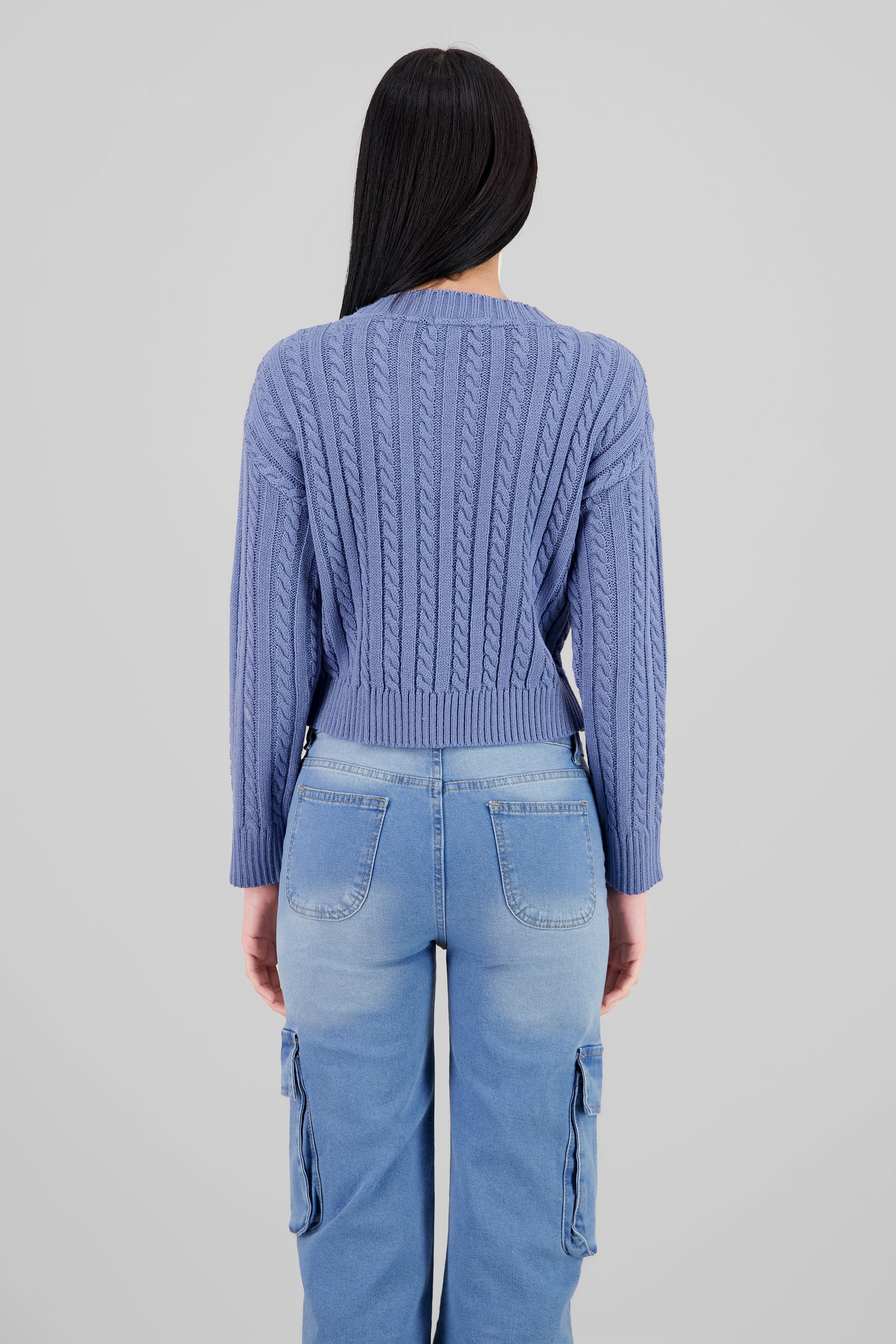 Cable Knit Crew Neck Sweater BLUE