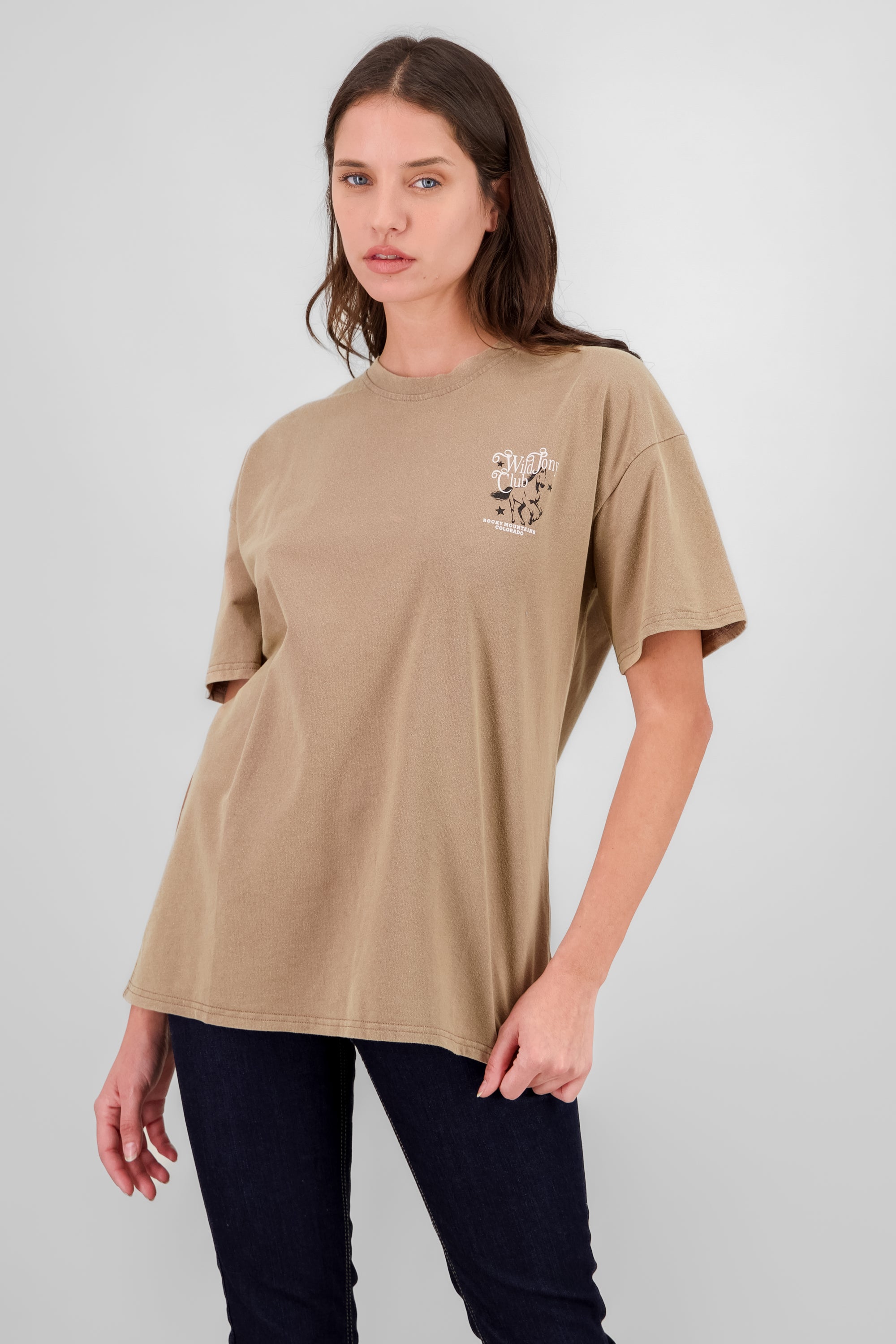 Oversized Print T Shirt BROWN COMBO