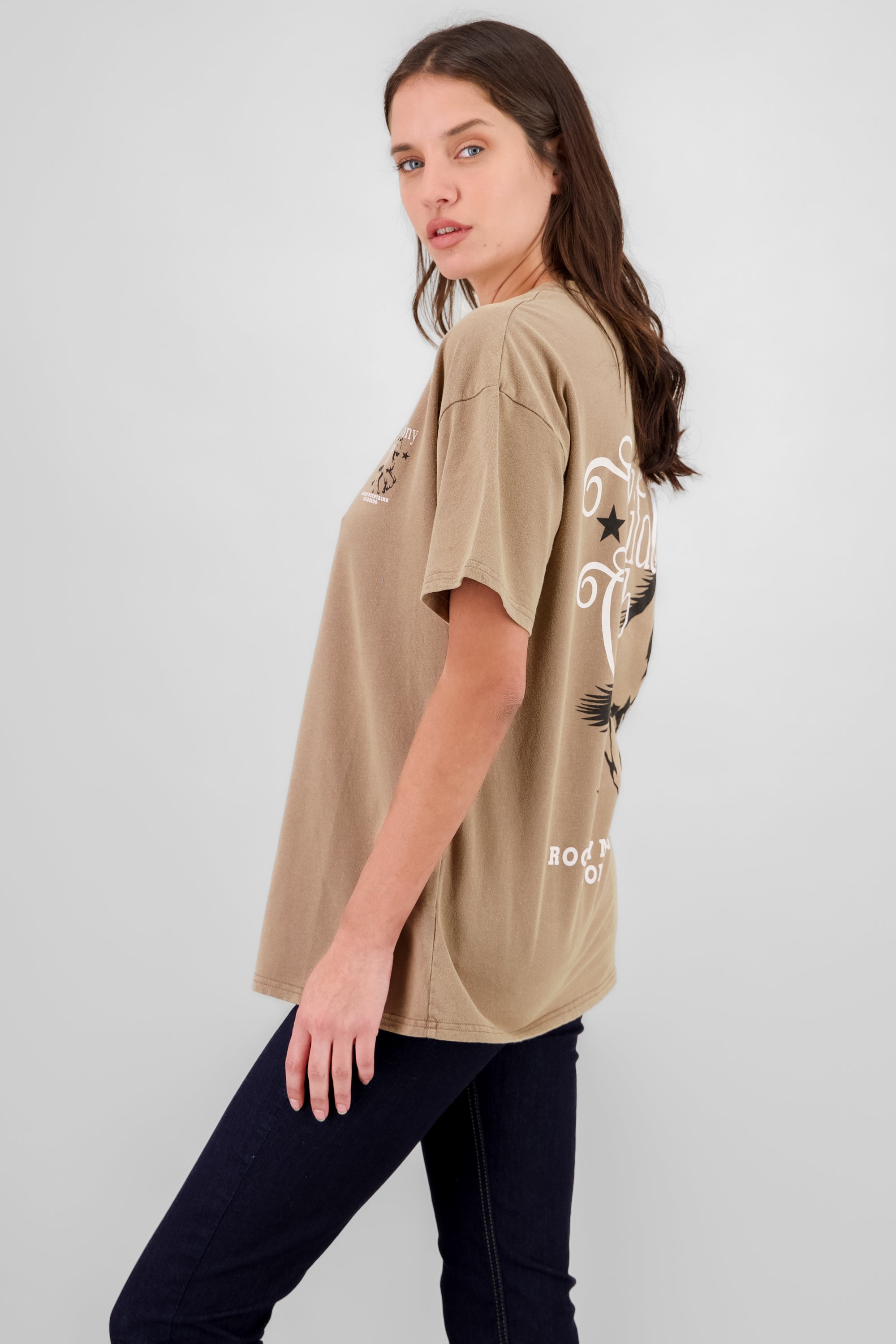 Oversized Print T Shirt BROWN COMBO