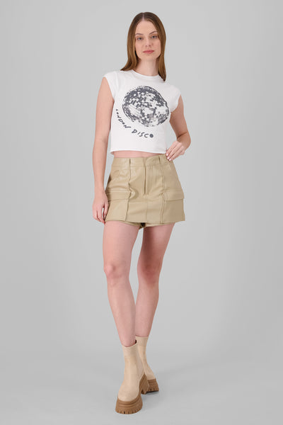 Faux Leather Skort KHAKI