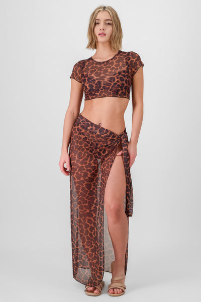 Leopard Print Beach Cover Up BROWN COMBO